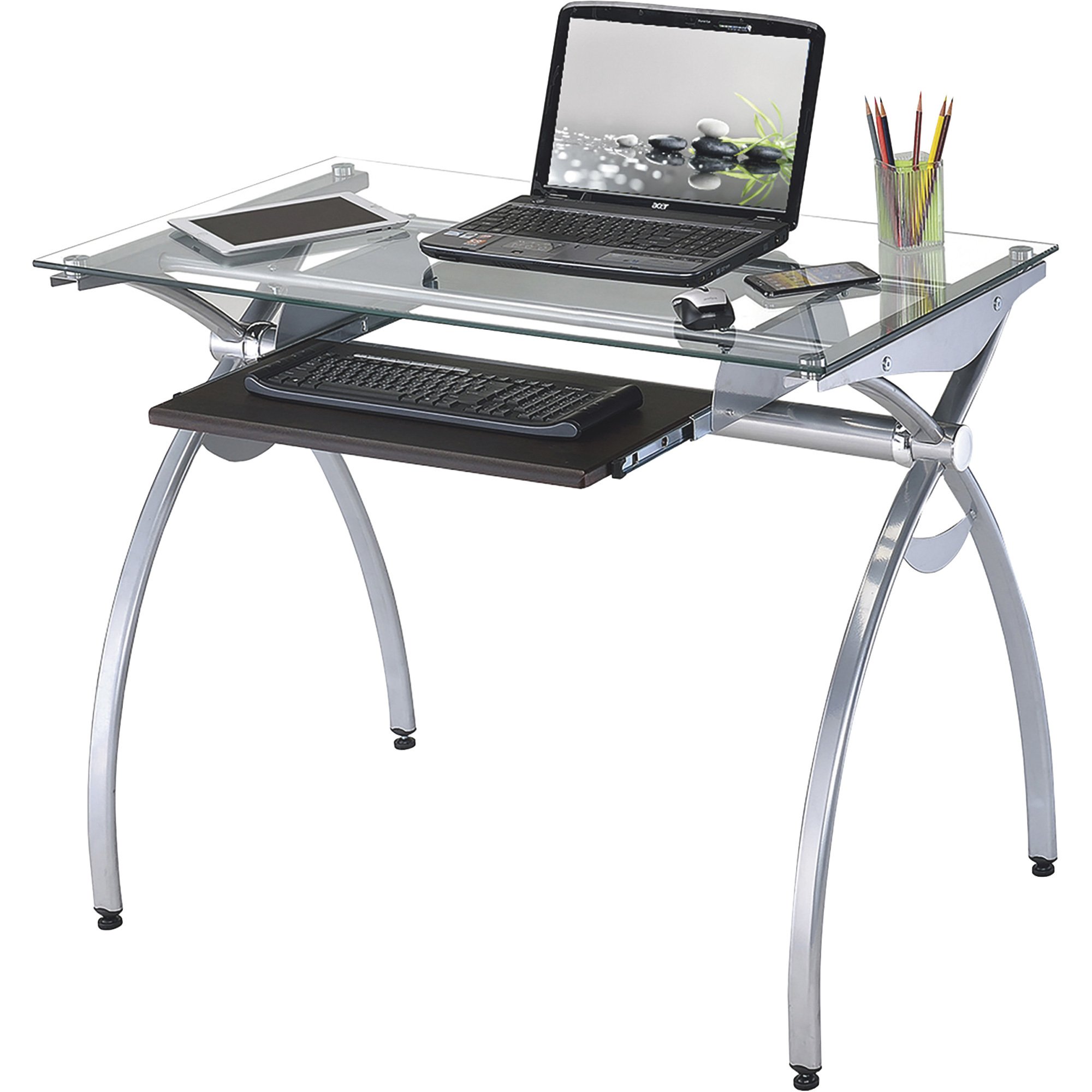 TechniMobili Glass-Top Computer Desk — Clear, 22.5in.L x 43.25in.W x 29 ...