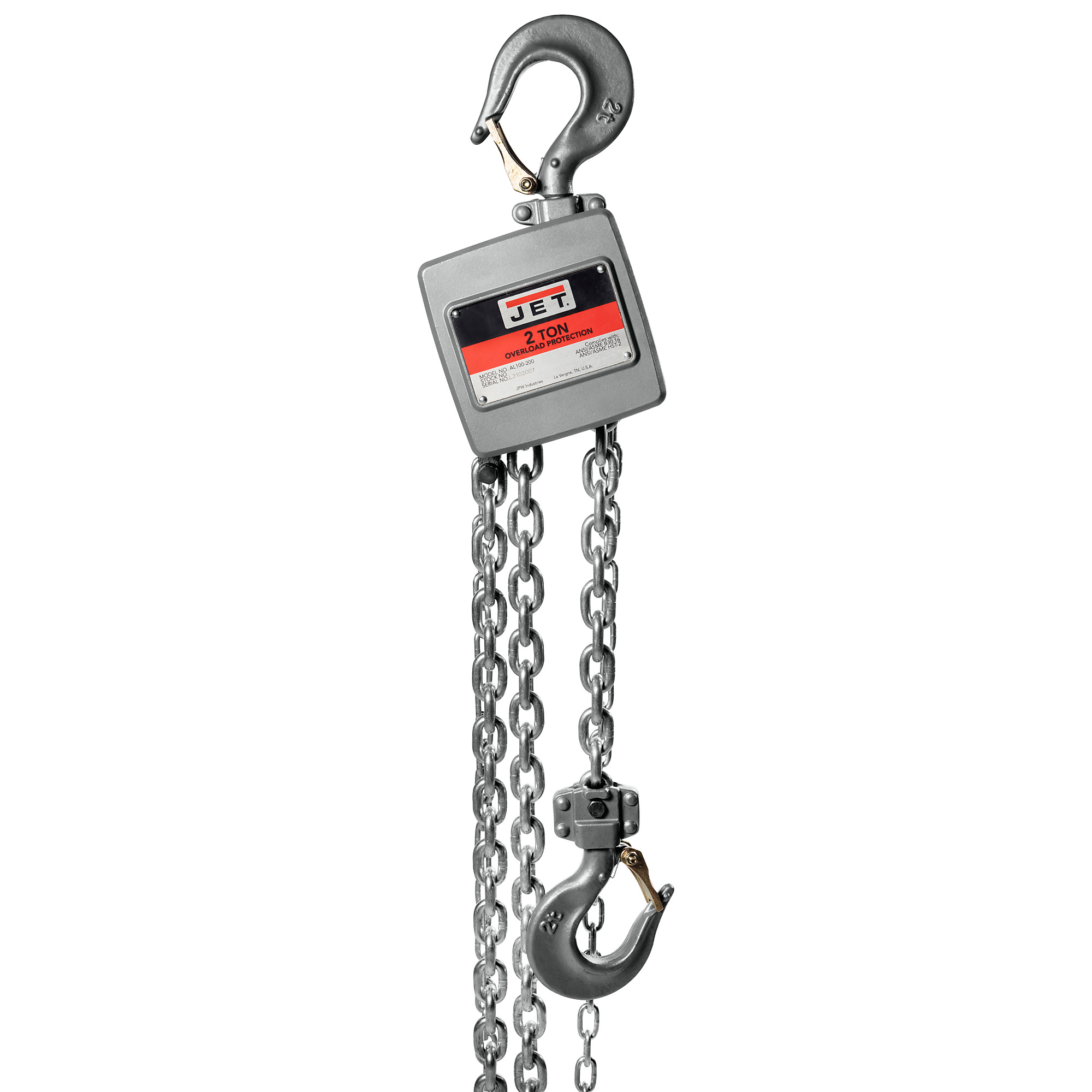 JET AL100 Series Manual Chain Hoist, 2-Ton Capacity, 10ft. Lift, Model# AL100-200-10