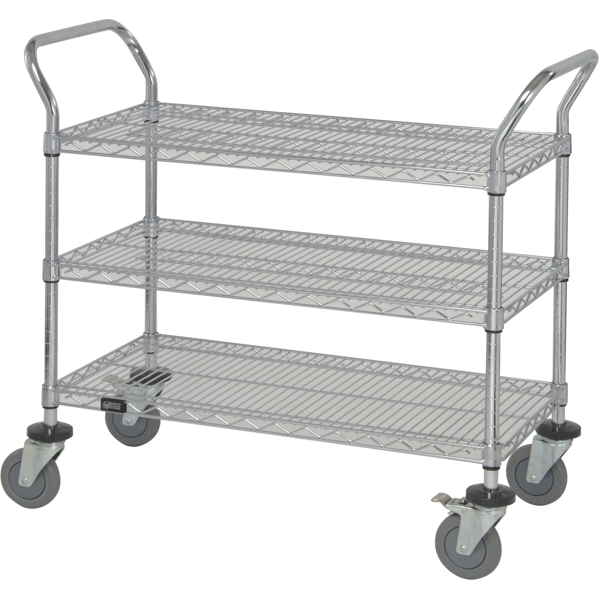 Quantum Wire Shelving Mobile Wheeled Utility Cart, 3 Shelves, 18in. x 42in. x 38in., Model# WRC-1842-3