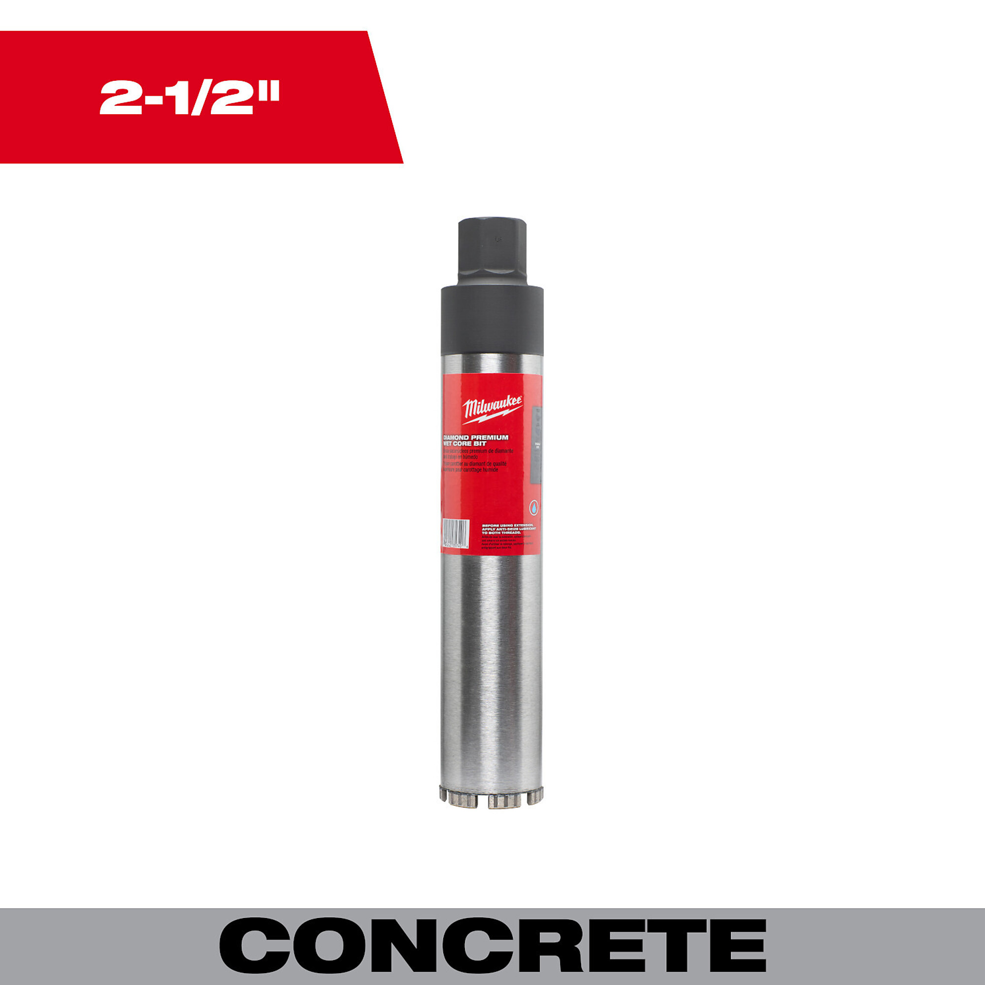 Milwaukee 15in. Diamond Premium Wet Core Bit, 2-1/2in., 7 Thread, Model# 48-17-3025