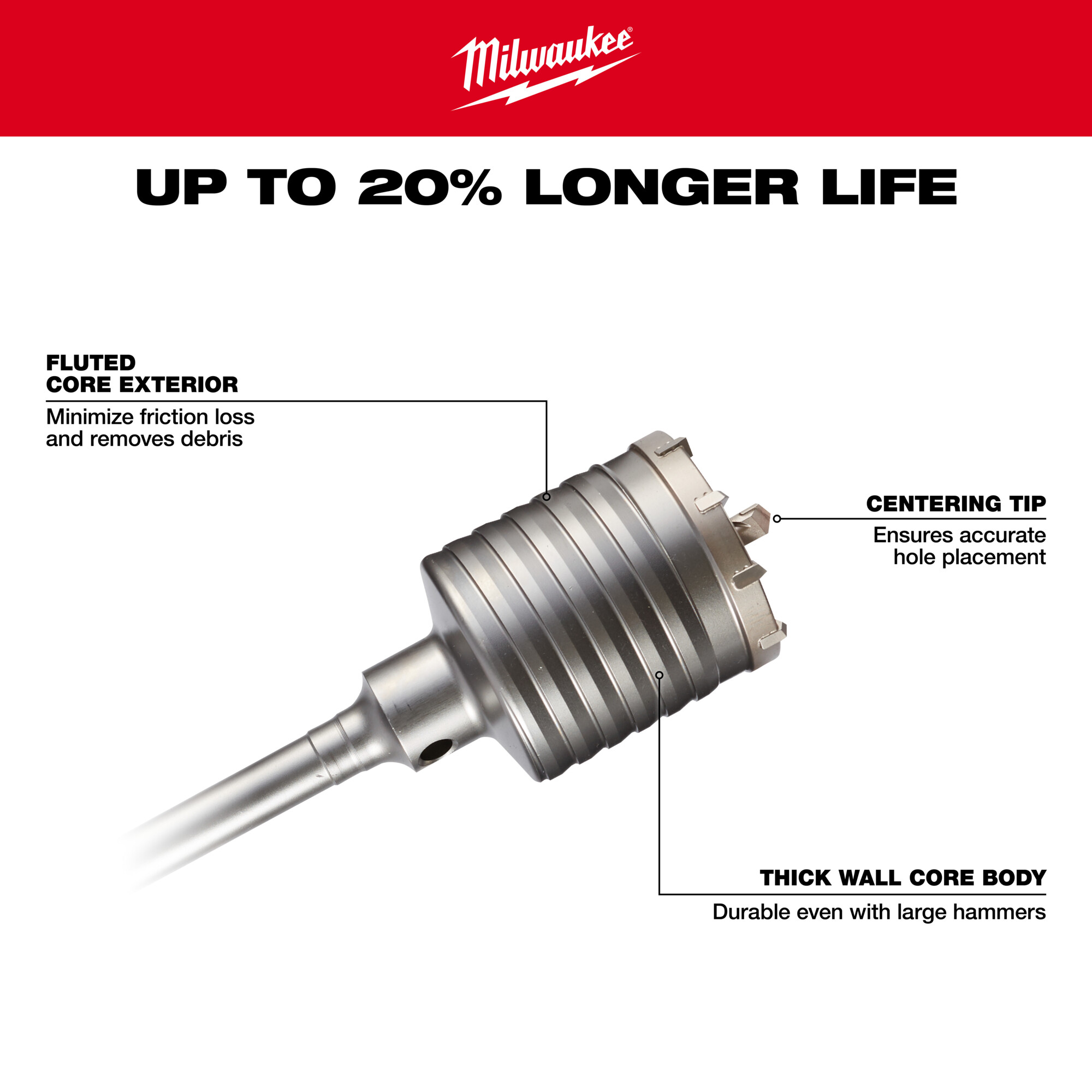 Milwaukee 1-Piece SDS-MAX Core Bit, 4in. x 11 3/8in., Model# 48-20
