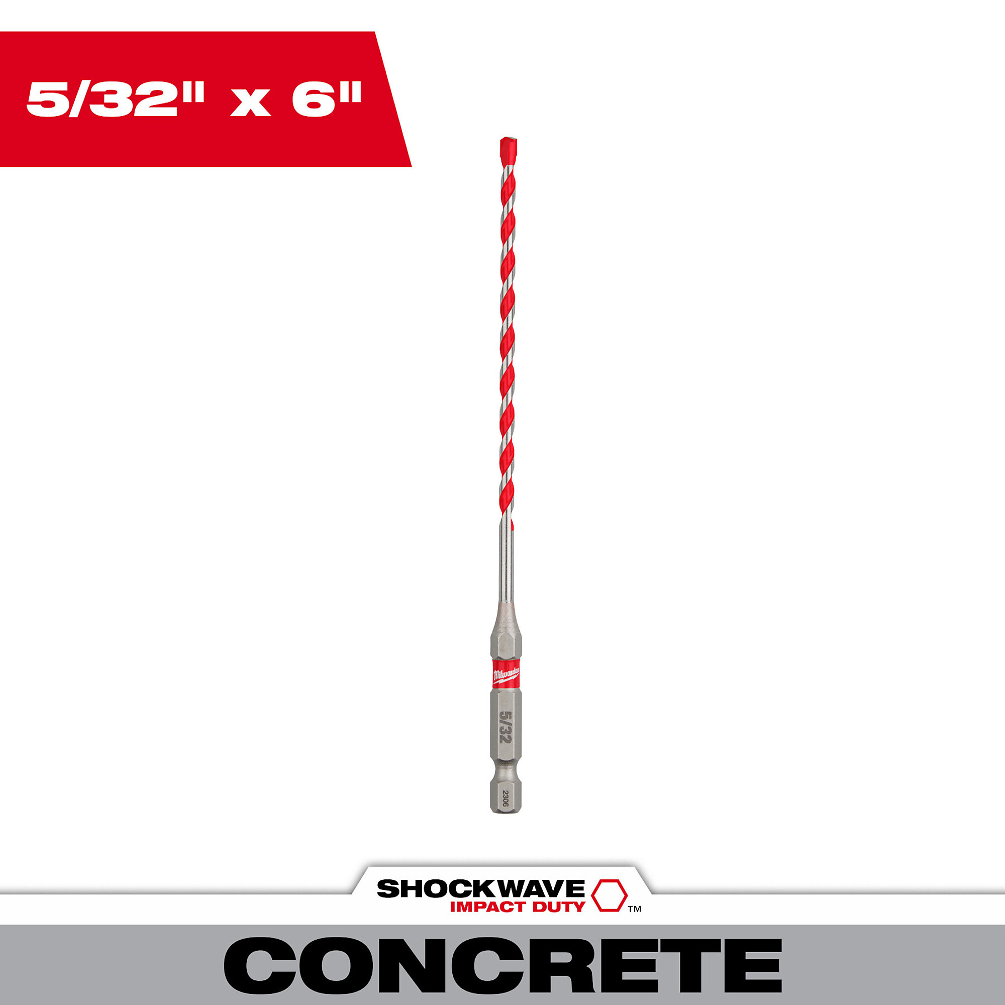 Milwaukee SHOCKWAVE Carbide Hammer Drill Bit, 5/32in. x 4in. x 6in., Model# 48-20-9001