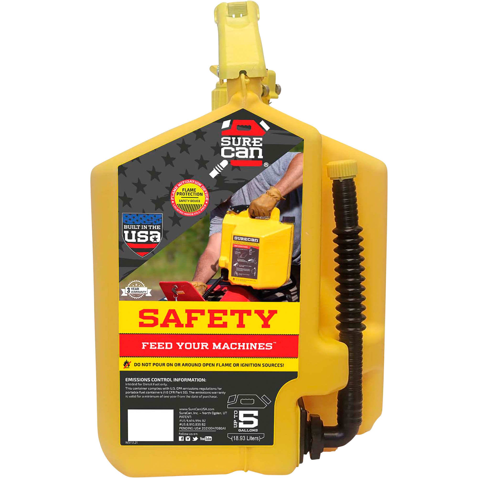 SureCan 5-Gallon Type II Safety Diesel Can — Yellow,