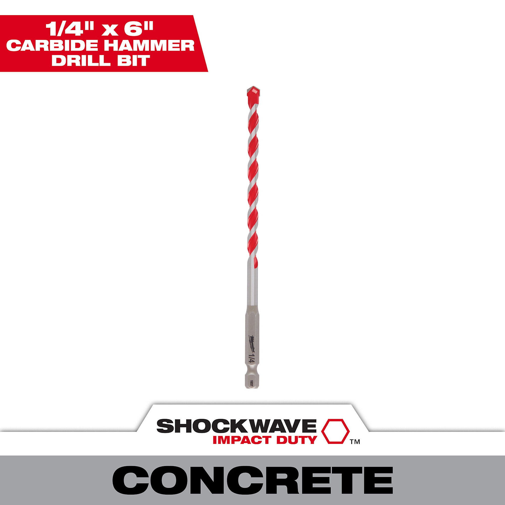 Milwaukee Shockwave Carbide Hammer Drill Bit, 1/4in. x 4in. x 6in., Model# 48-20-9011