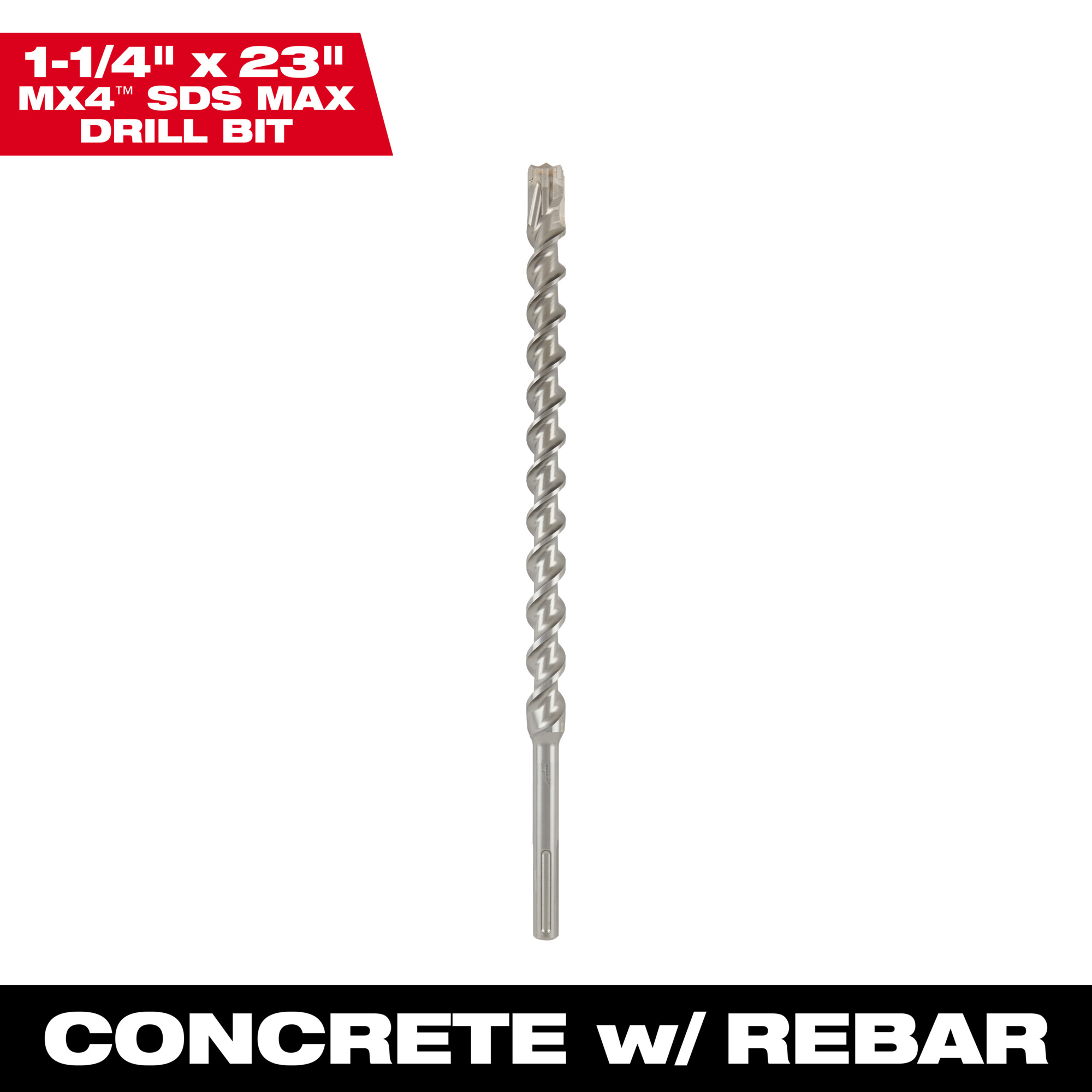 Milwaukee SDS Max 4-Cutter MX4 Drill Bit, 1 1/4in. x 18in. x 23in. Drill Bit, Model# 48-20-3972
