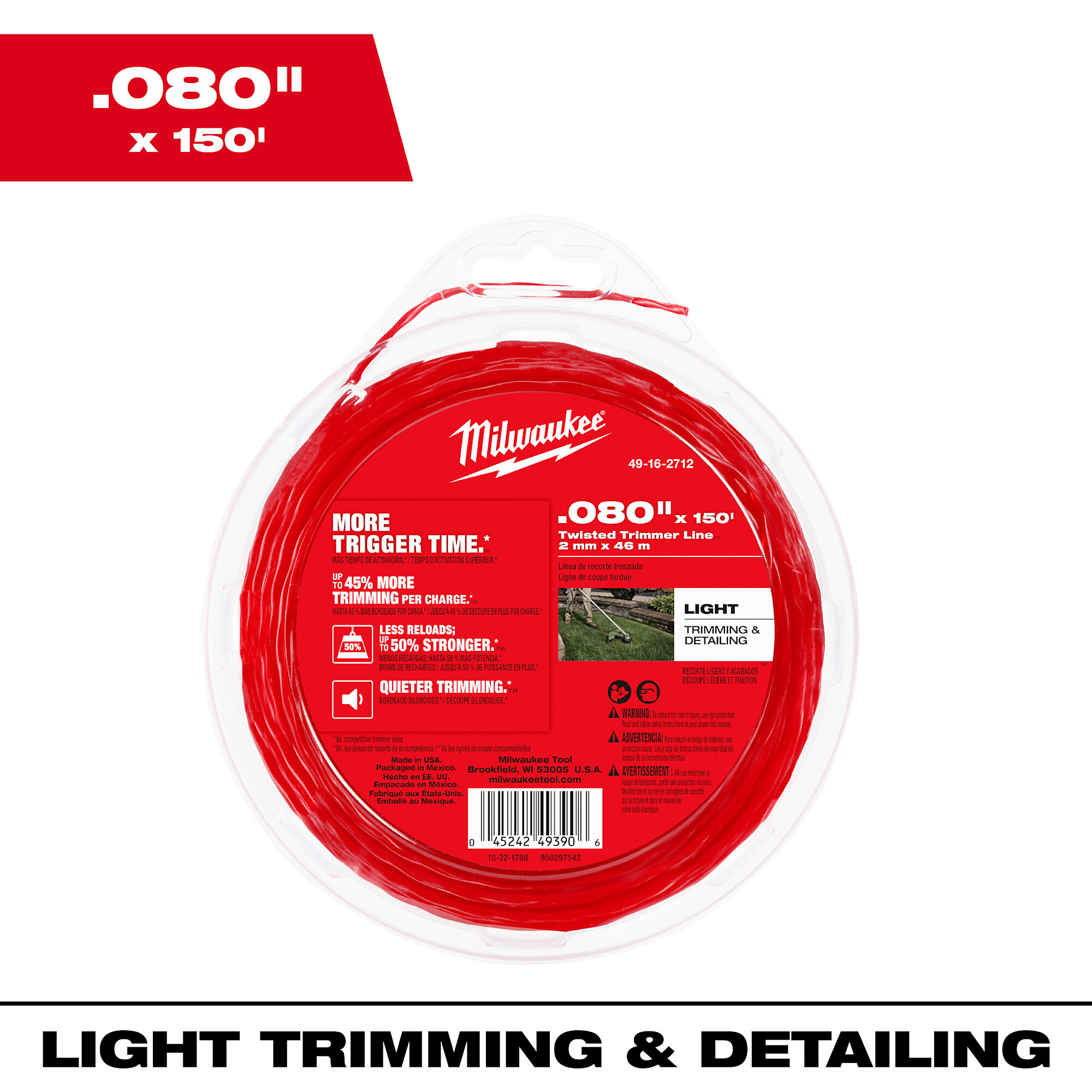 Milwaukee String Trimmer Line — .080in. x 150ft. Spool, Model 4916
