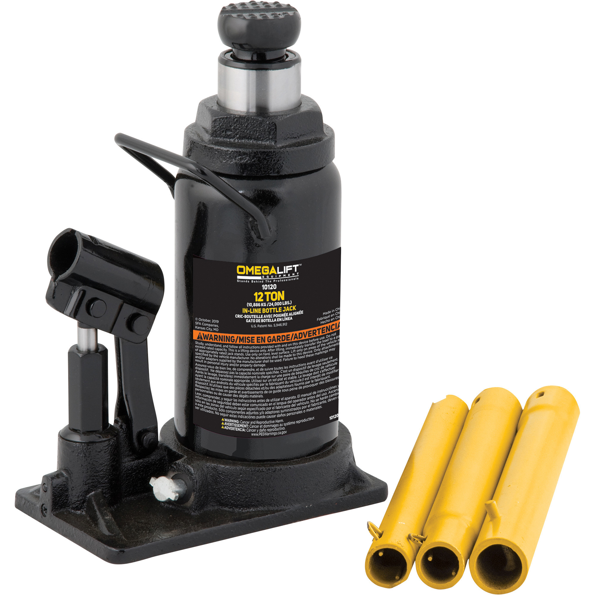Omega 12-Ton Hydraulic In-Line Bottle Jack, Model# 10120