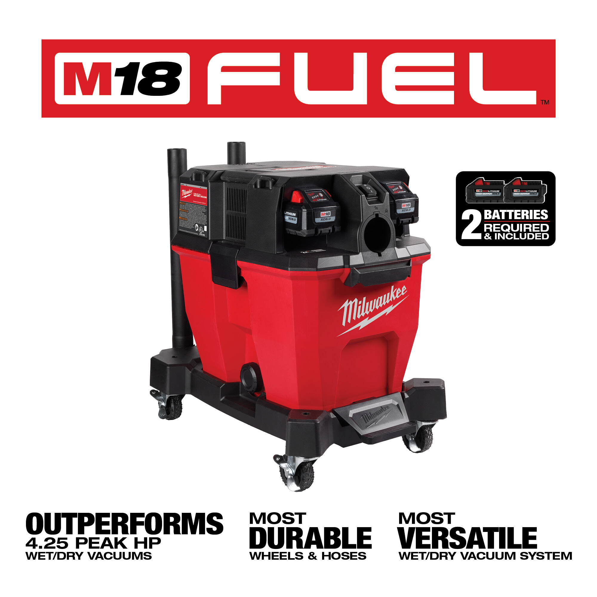 Milwaukee M18 FUEL Cordless 9Gallon DualBattery Wet/Dry Vacuum, Two