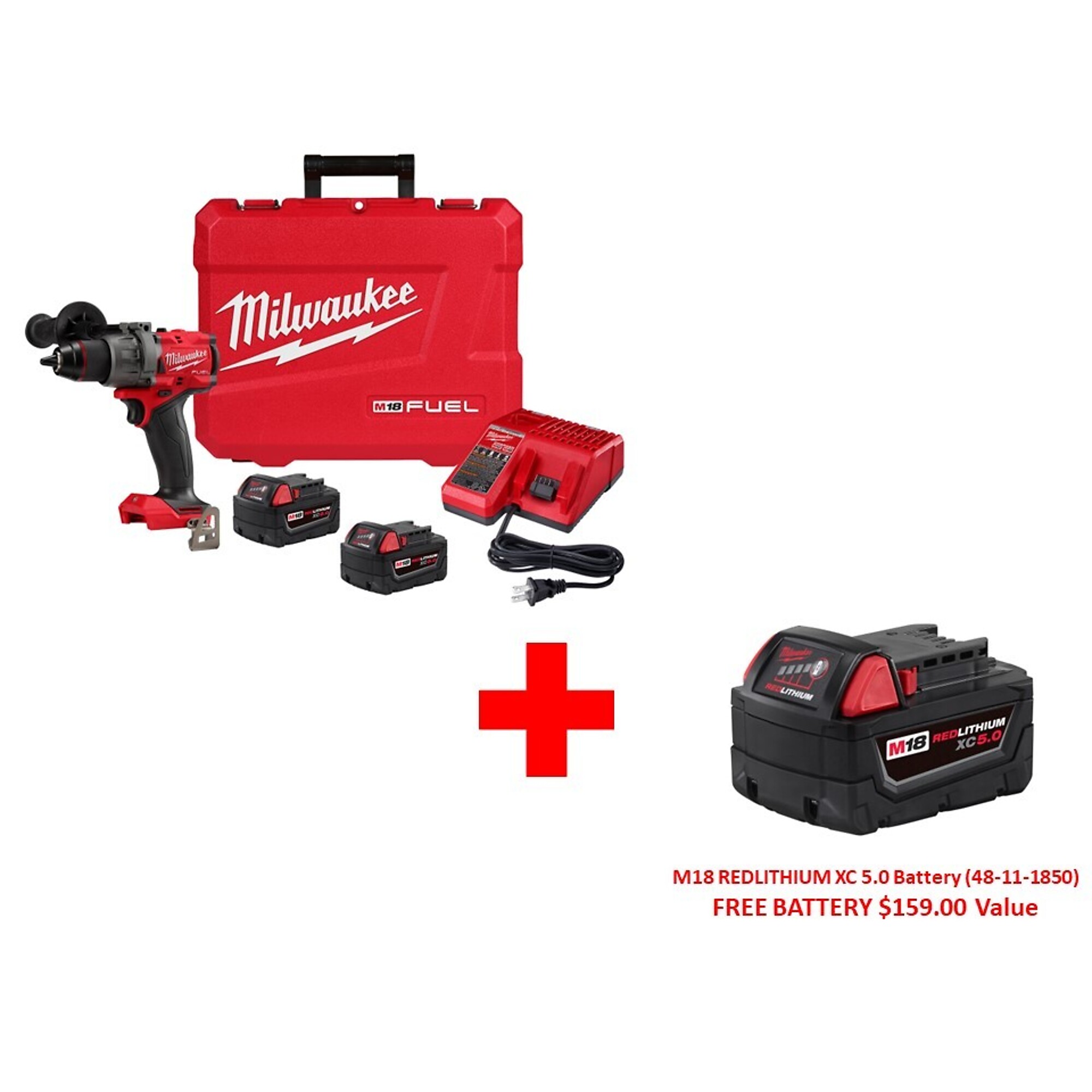 cascada En contra Noble Milwaukee M18 FUEL Hammer Drill/Driver Kit — 1/2in. Hammer/Drill Driver, 2  Batteries, Charger, Model# 2904-22 | Northern Tool