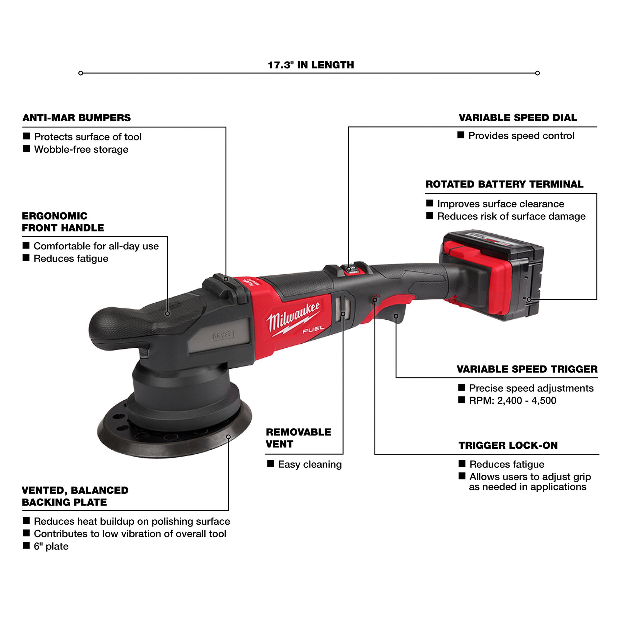 Milwaukee M18 FUEL 21mm Dual Action Random Orbital Polisher Kit, Two ...