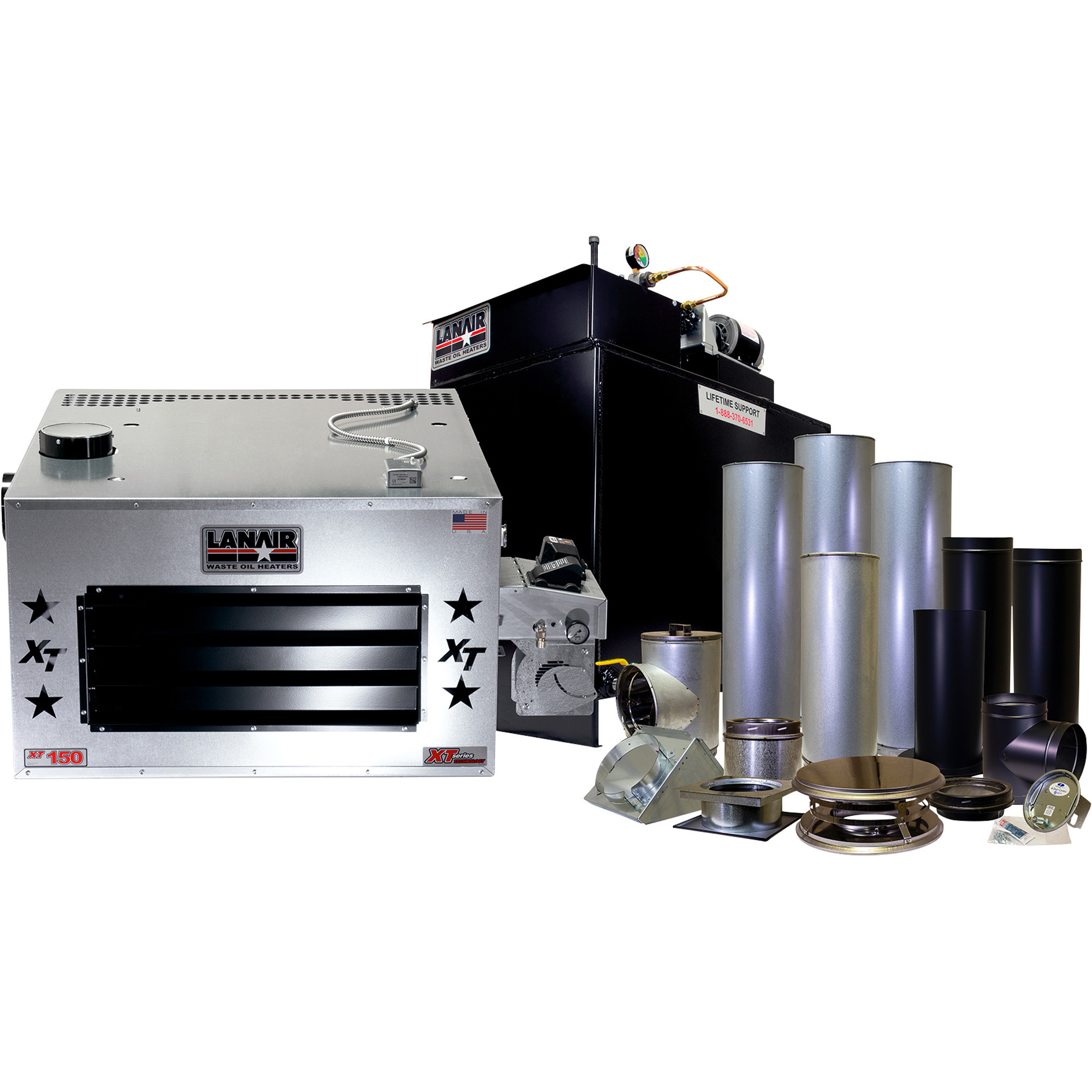 LANAIR Waste Oil-Fired, Thermostat-Controlled Heater Package 2, 150,000 BTU, 3500 Sq. Ft. Capacity, Model# XT-150 HEATER
