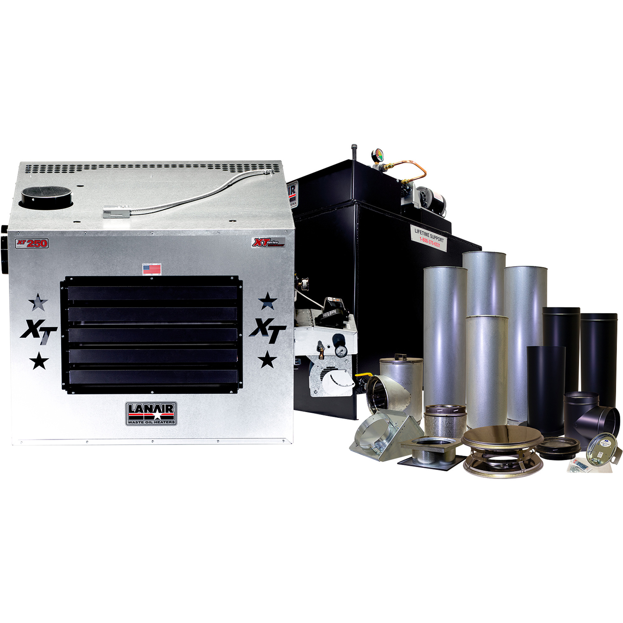 Lanair Waste Oil-Fired Thermostat-Controlled Heater Package 2, 250,000 BTU, 8500 Sq. Ft. Capacity, Model# XT-250 HEATER