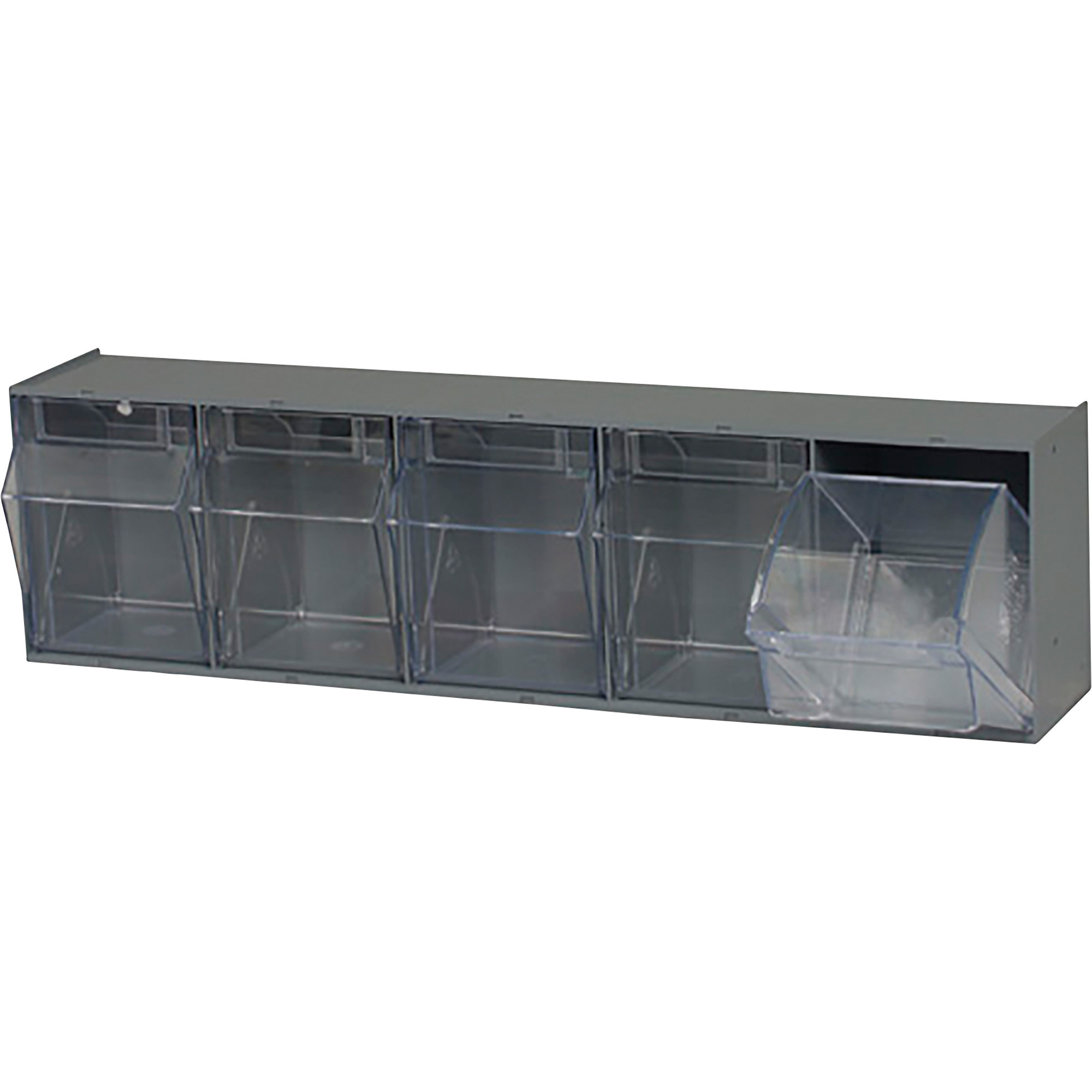 Quantum Storage Bin with Tip-Outs, Gray with 5 Clear Tip-Out Bins, 5  1/4in.L x 23 5/8in.W x 6in.D, Model# RQTB305GY