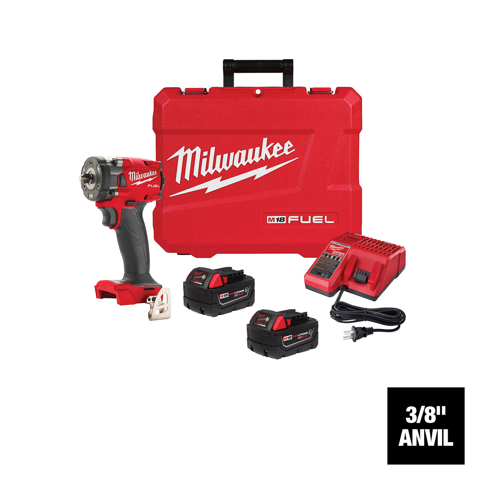 Milwaukee M18 FUEL Compact Impact Wrench with Friction Ring Kit, 3/8in. Drive, 250 Ft./Lbs. Torque, Model# 2854-22R