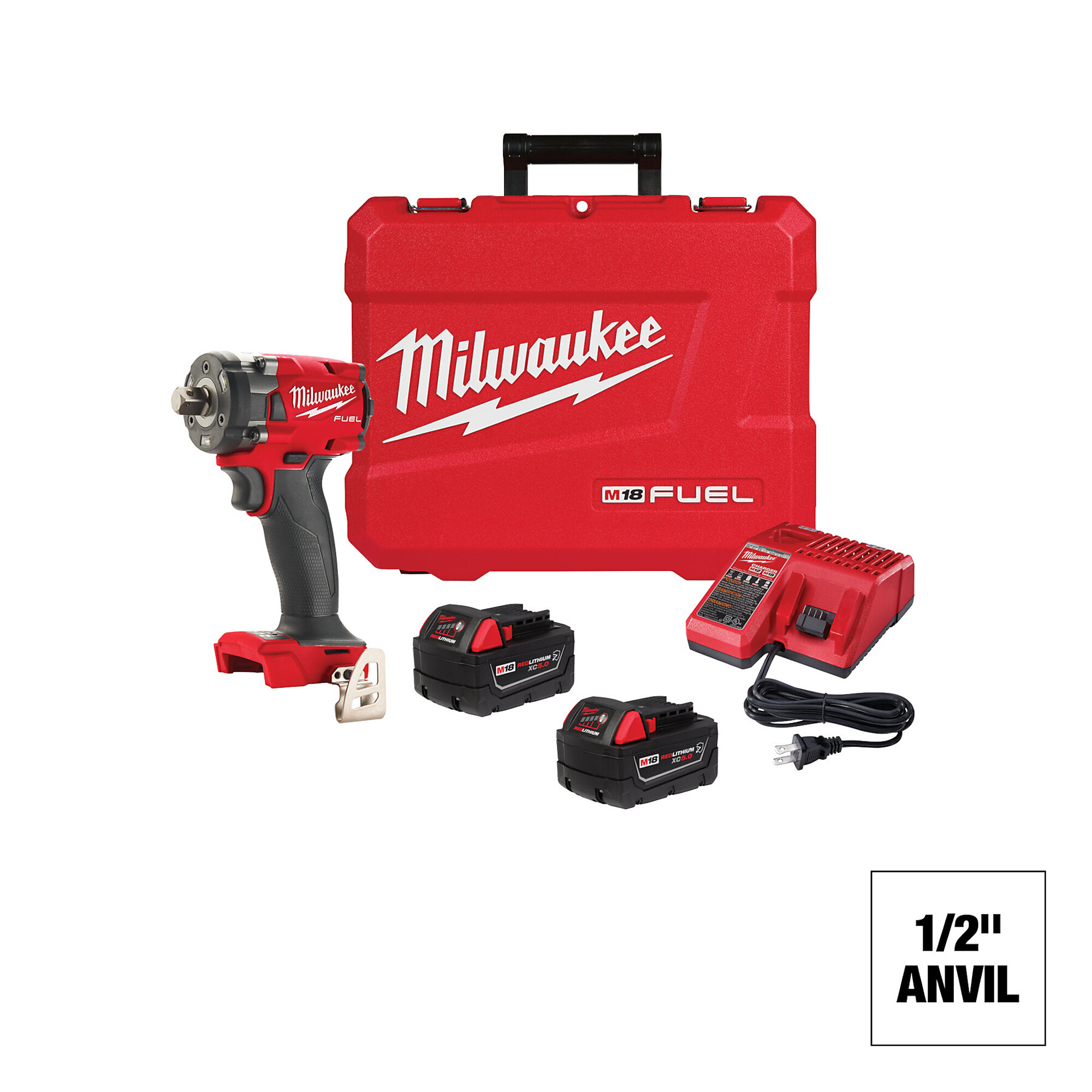 Milwaukee M18 FUEL Compact Impact Wrench with Pin Detent Kit, 1/2in. Drive, 250 Ft./Lbs. Torque, Model# 2855P-22R