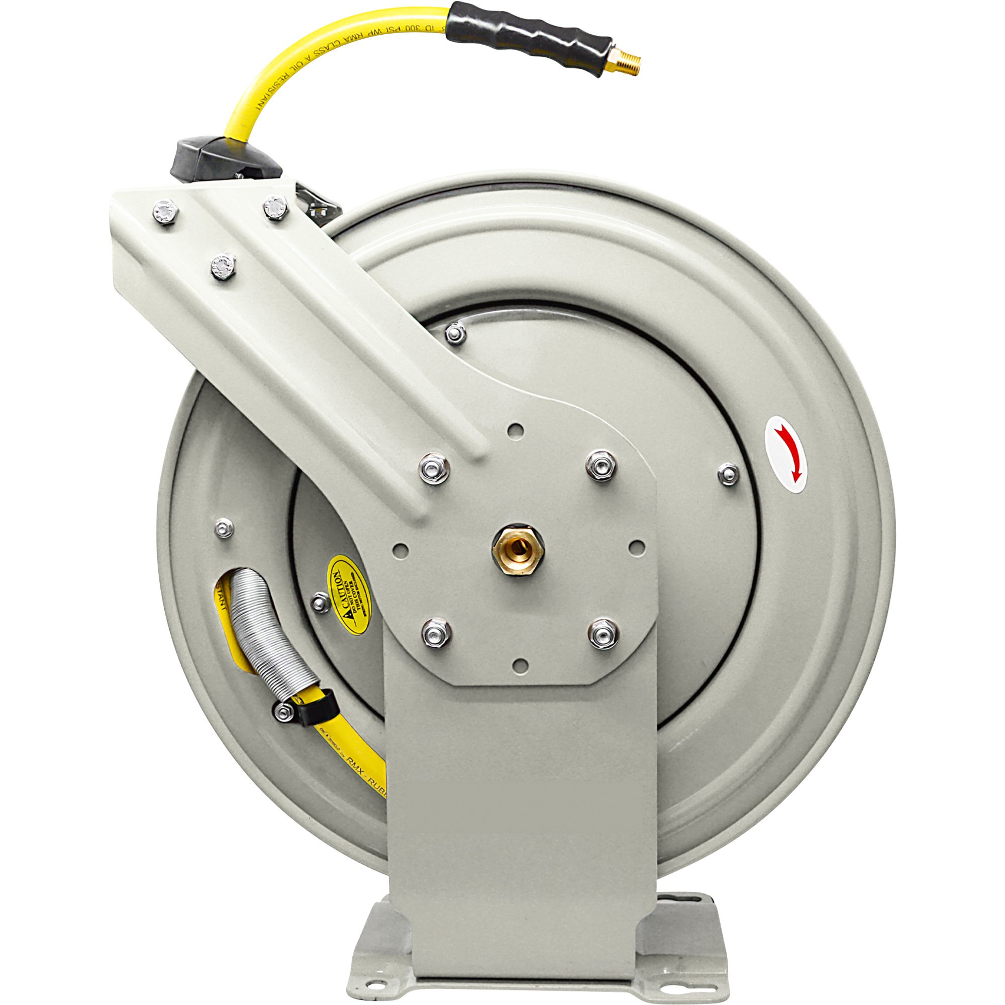 Klutch Auto-Rewind Dual Arm Air Hose Reel, with 3/8in. x 50ft. Hose, 300 PSI
