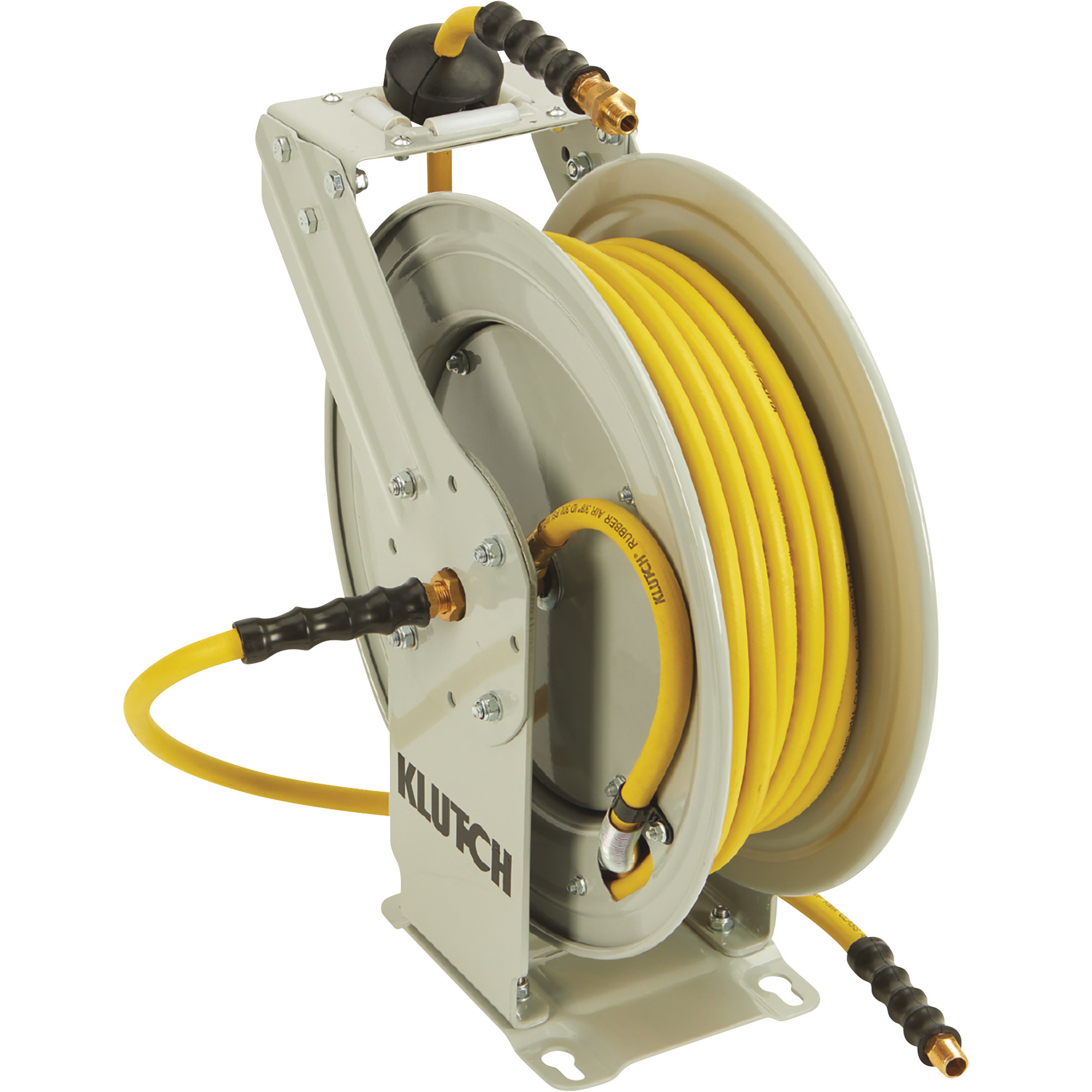 Klutch Auto-Rewind Air Hose Reel, with 1/2in.. x 100ft. Oil-Resistant  Rubber Hose, 300 PSI, Model# OSRDA12100-NT