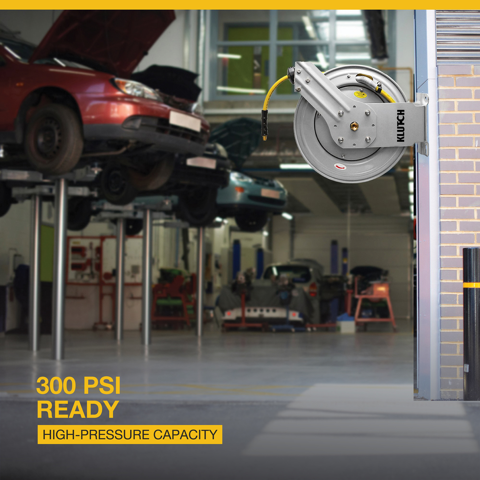 Klutch AutoRewind Air Hose Reel, with 1/2in.. x 100ft. OilResistant