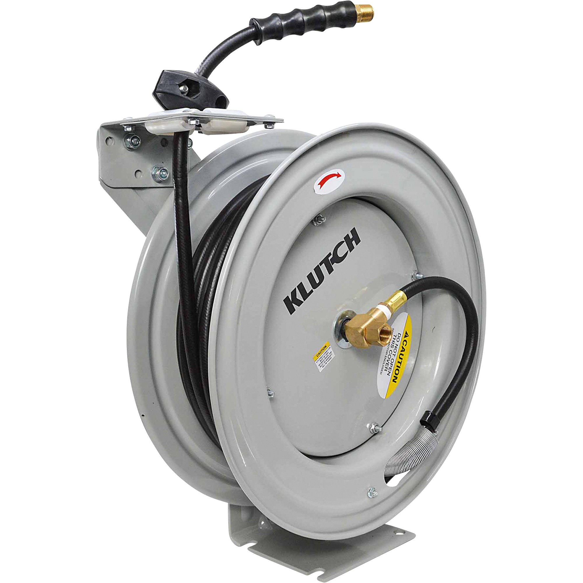 Klutch Auto-Rewind Air Hose Reel, with 3/8in. x 75ft. Rubber Hose