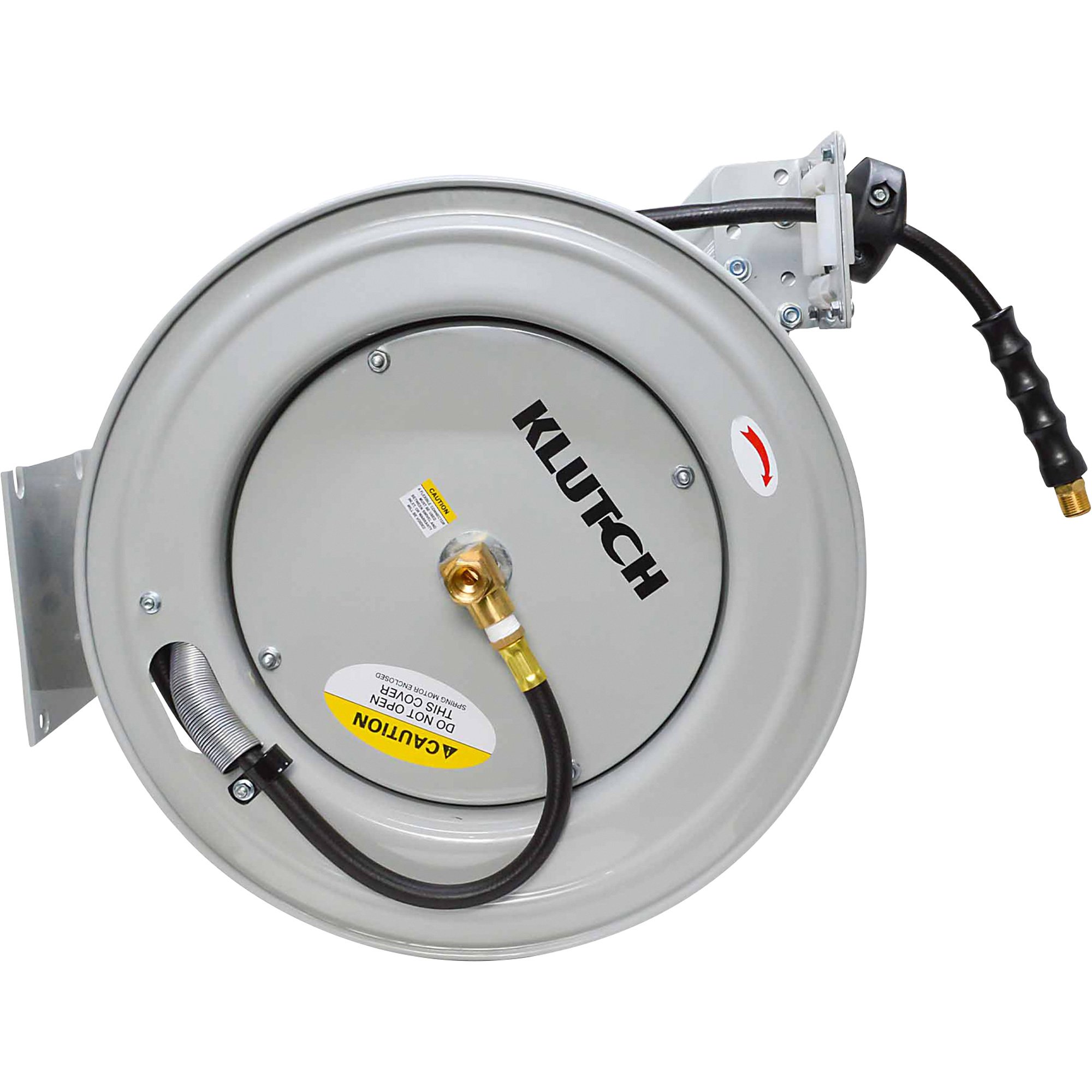 Klutch Auto-Rewind Air Hose Reel, with 3/8in. x 75ft. Rubber Hose, 300 PSI,  Model# TLEXR3875-NT