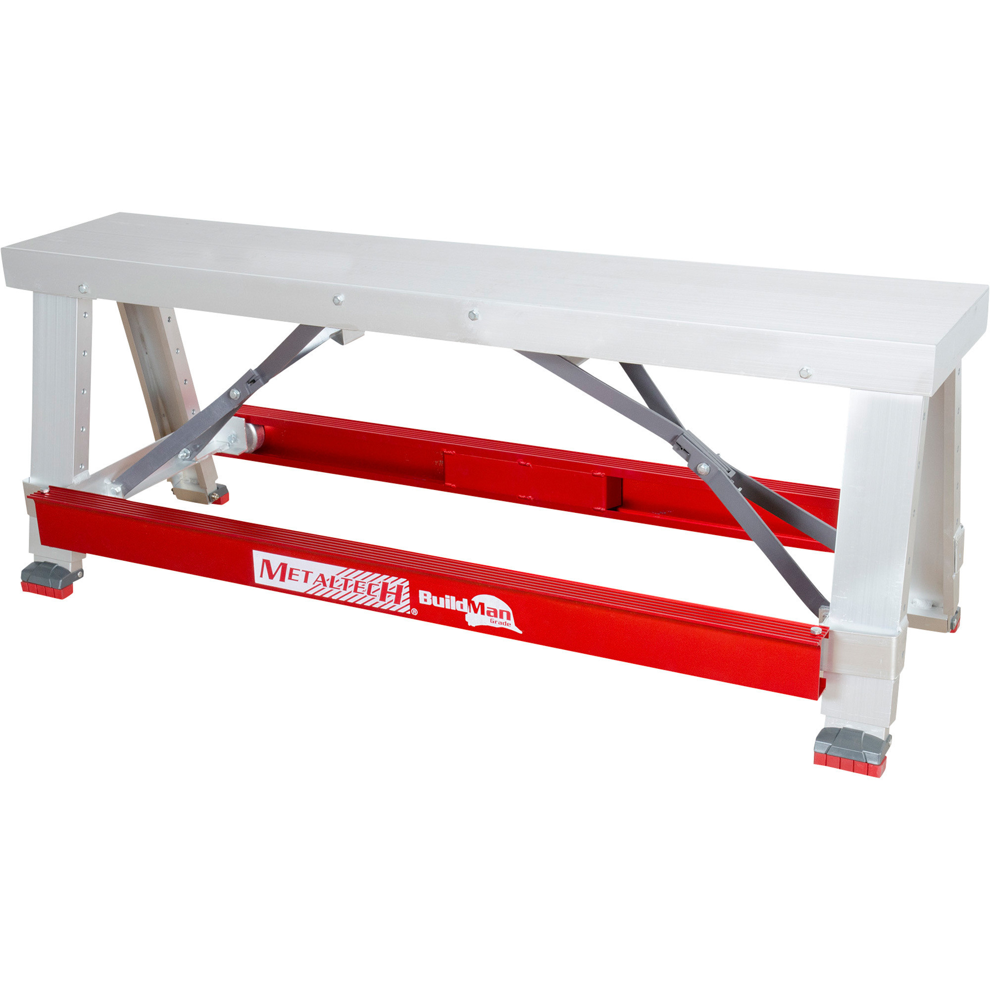 Metaltech Buildman Adjustable Anti-Slip Scaffolding Workbench, 500-Lb. Capacity, 48in.L x 17 1/2in.W x 18in.-30in.H, Model# I-BMDWB18