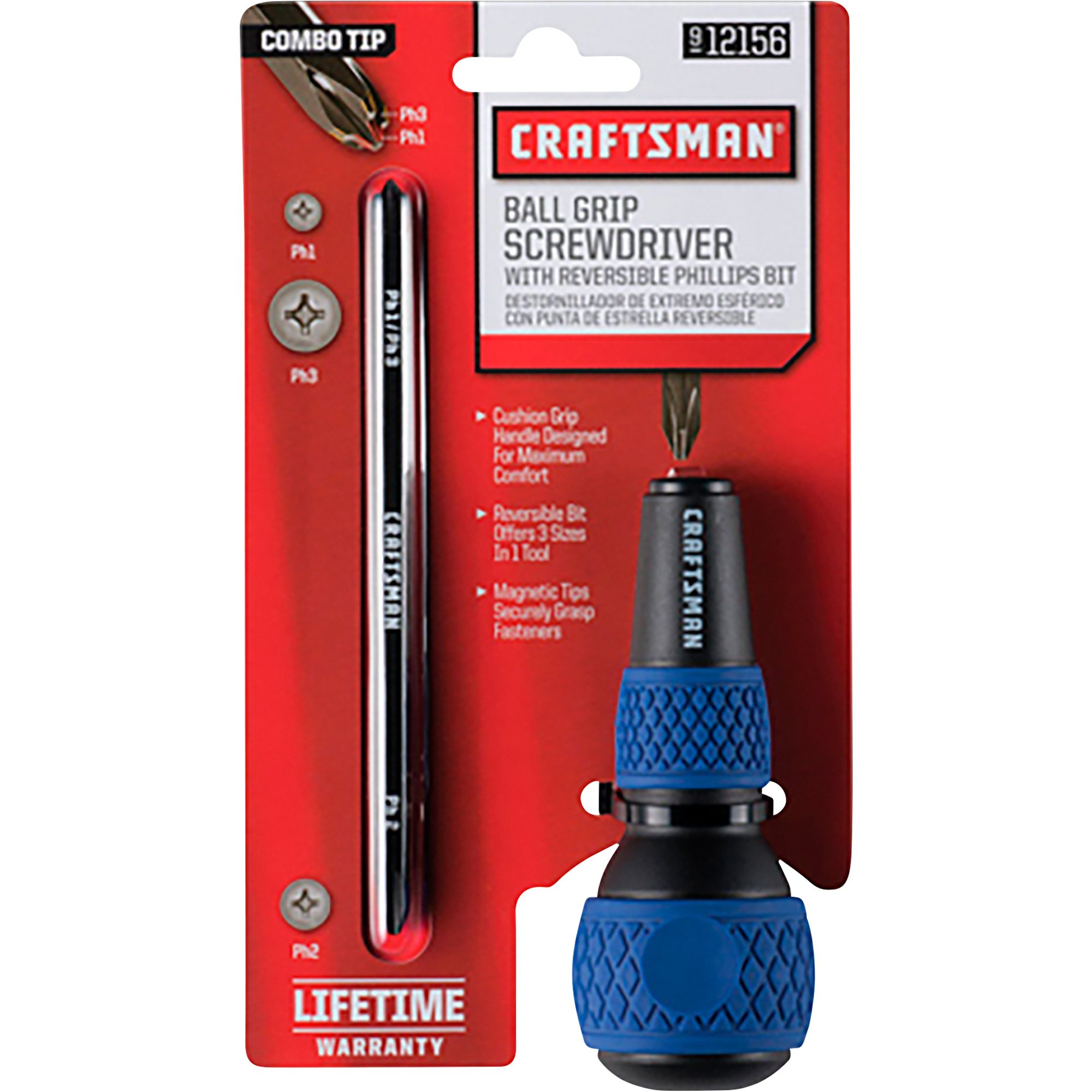 Craftsman Ball Grip Screwdriver with Reversible Philips Bit — Blue