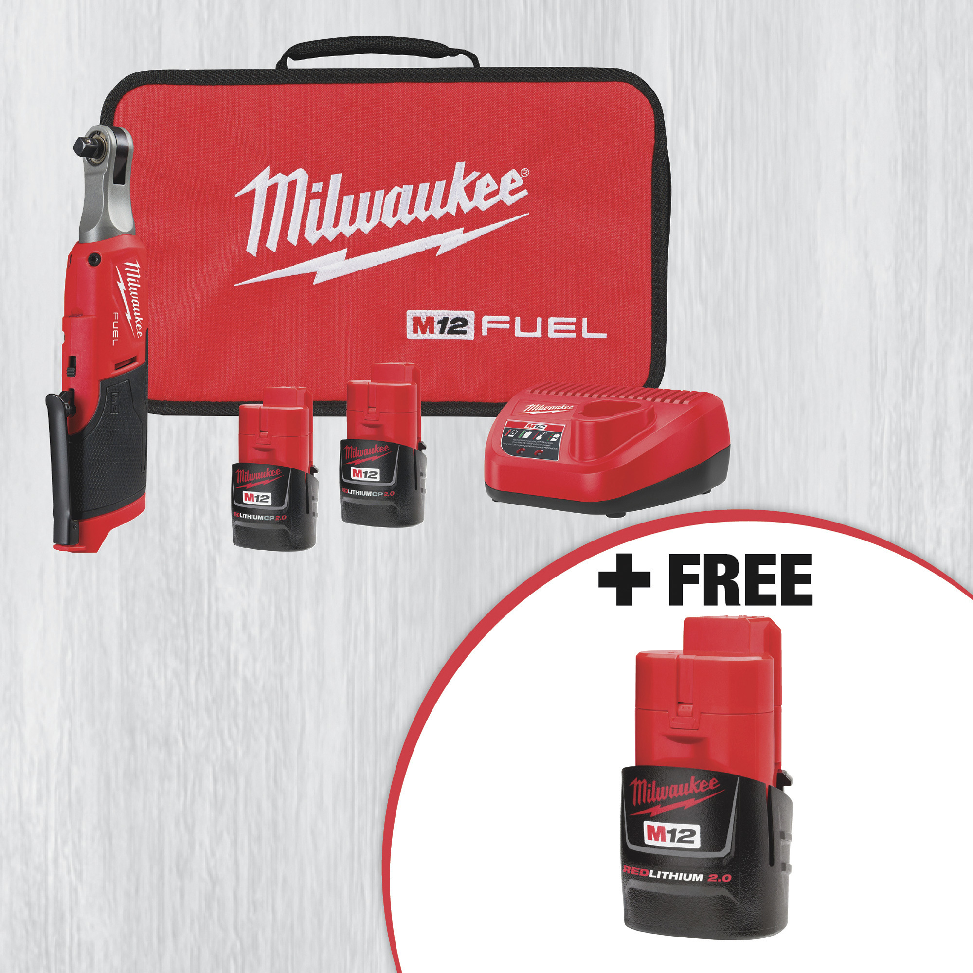 SPECIAL BUY! Milwaukee M12 FUEL 3/8in. High Speed Ratchet Kit with FREE M12  REDLITHIUM CP2.0 Compact Battery Pack! Northern Tool