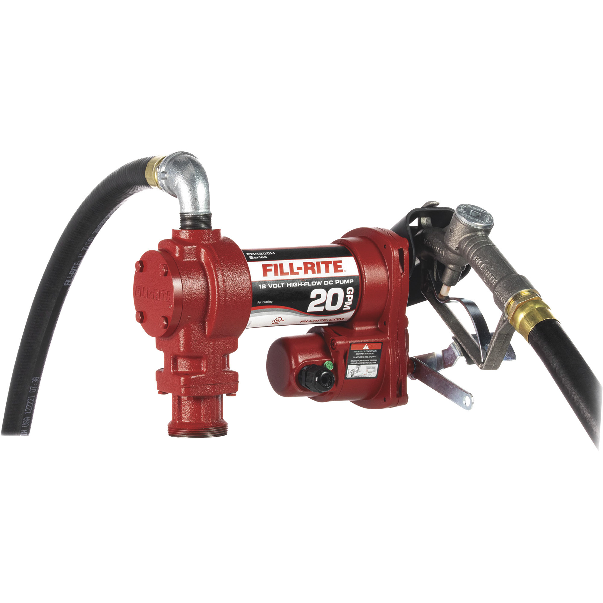 Fill-Rite 12V DC Fuel Transfer Pump Kit — 20 GPM, 1in. Manual Nozzle, 1in.  x 12ft. Hose, Model# FR4210H