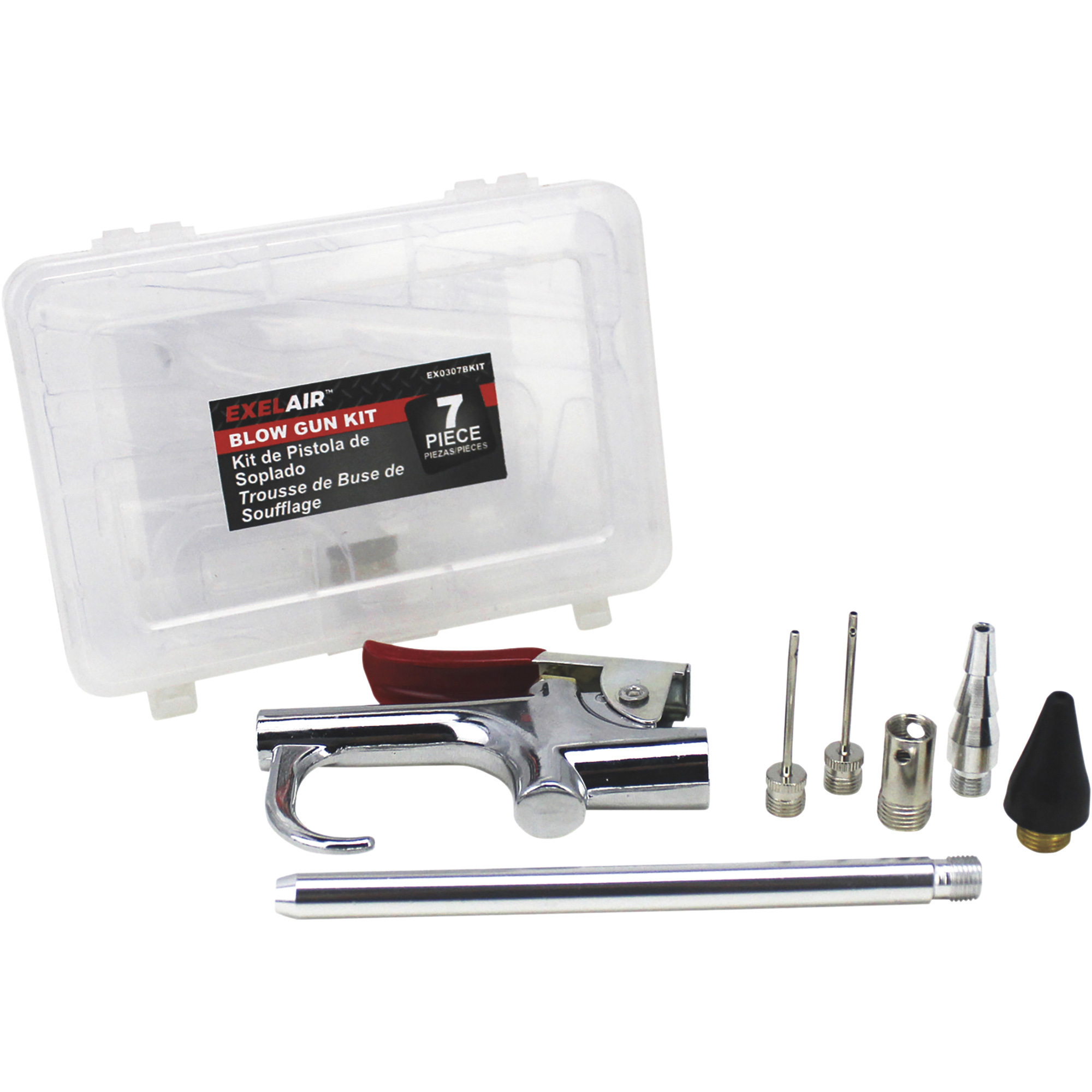 Milton Industries EXCELAIR 7-Pc. Air Blow Gun and Accessory Kit, 150 Max. PSI, Model# EX0307BKIT