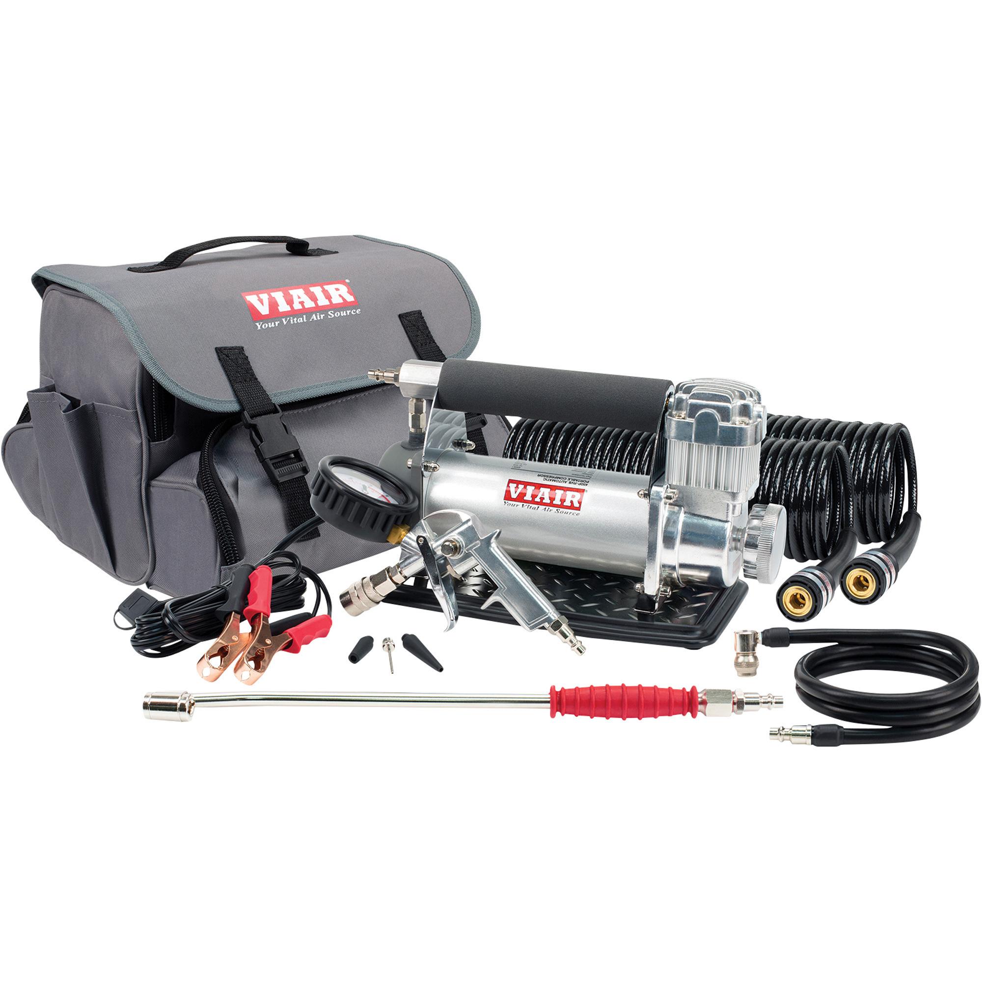 VIAIR Automatic 12 Volt Portable Tire Inflator Kit, 23 Amps, 150 PSI, 1.80 CFM, Model# 450P-RVS