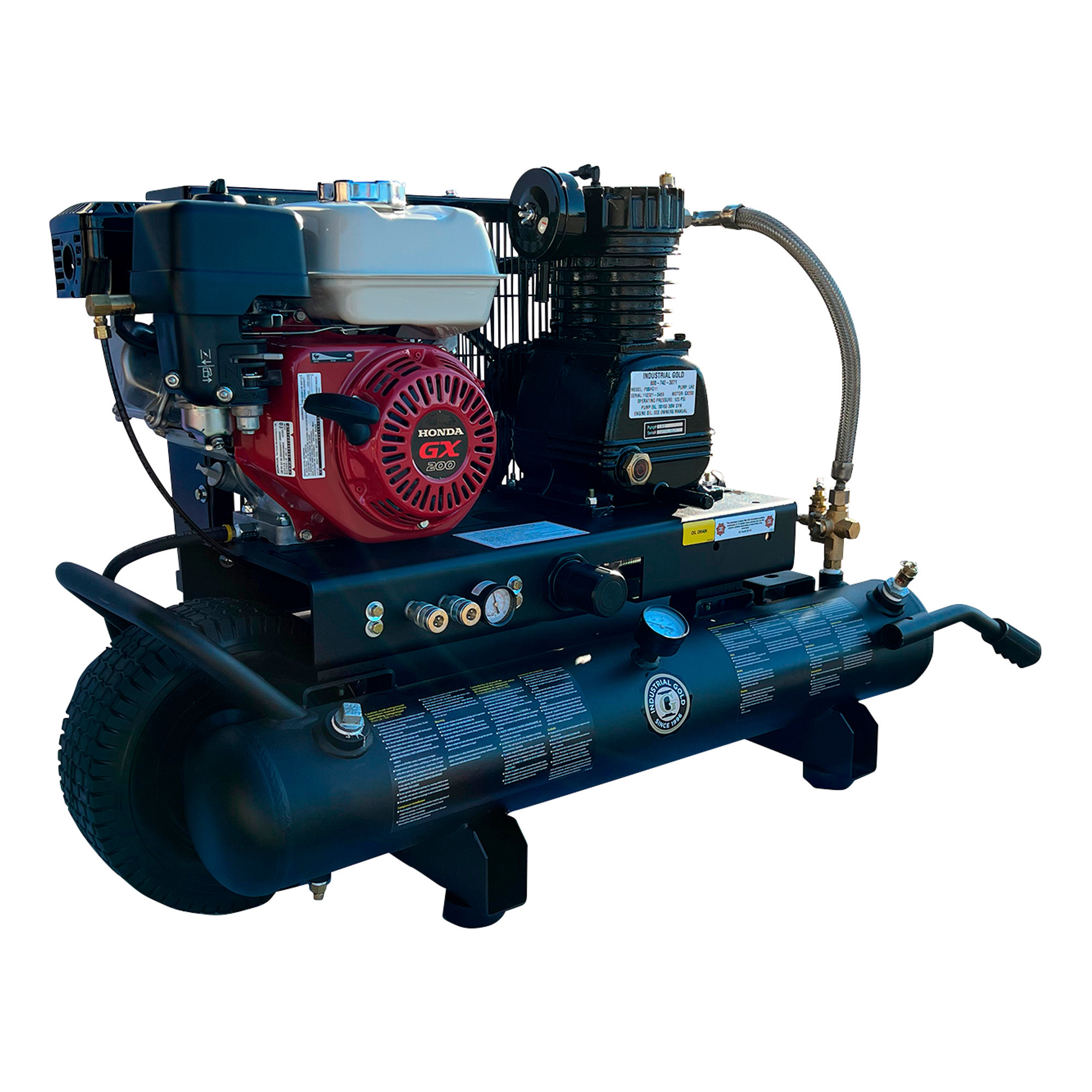 Industrial Gold Portable Gas Wheelbarrow Air Compressor, 5.5 HP Honda