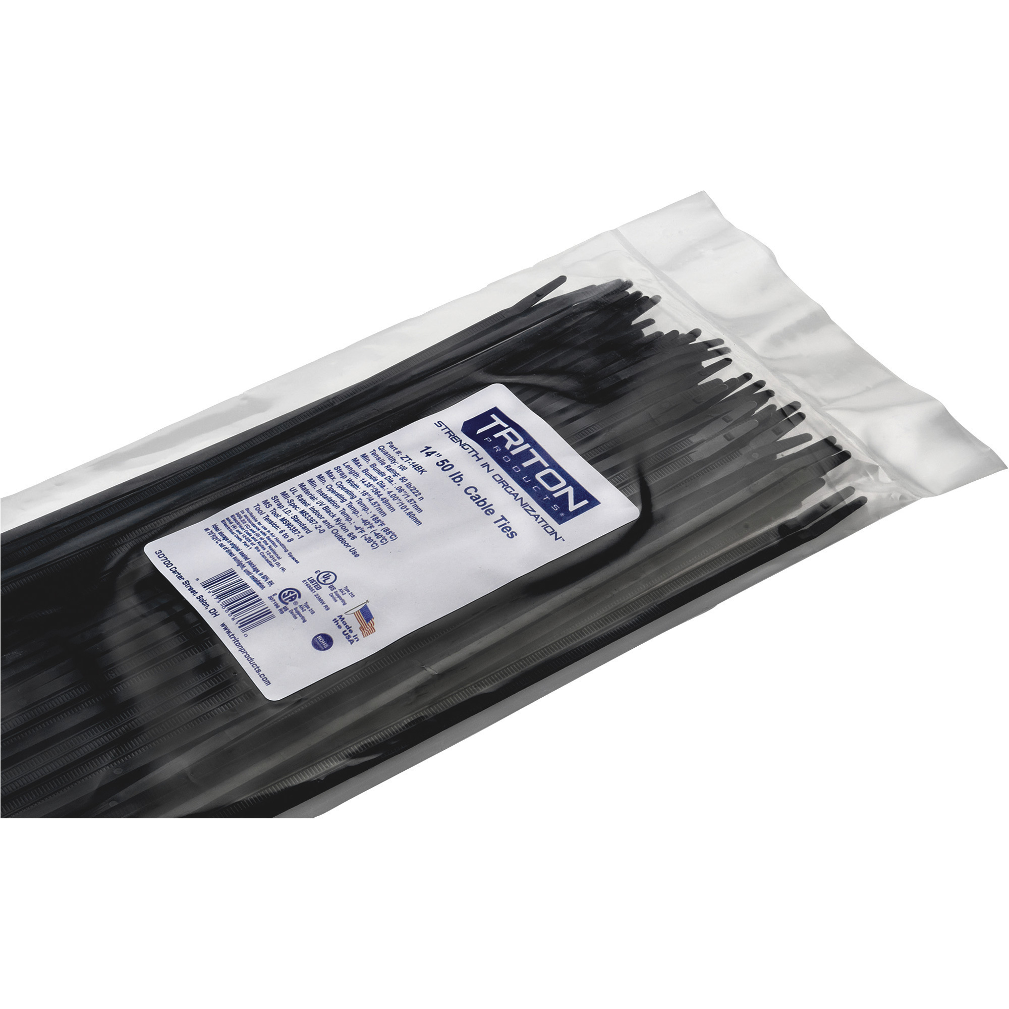 Triton Products 14in. Nylon Zip Ties, 100-Pk., Black, Model# ZT-14BK