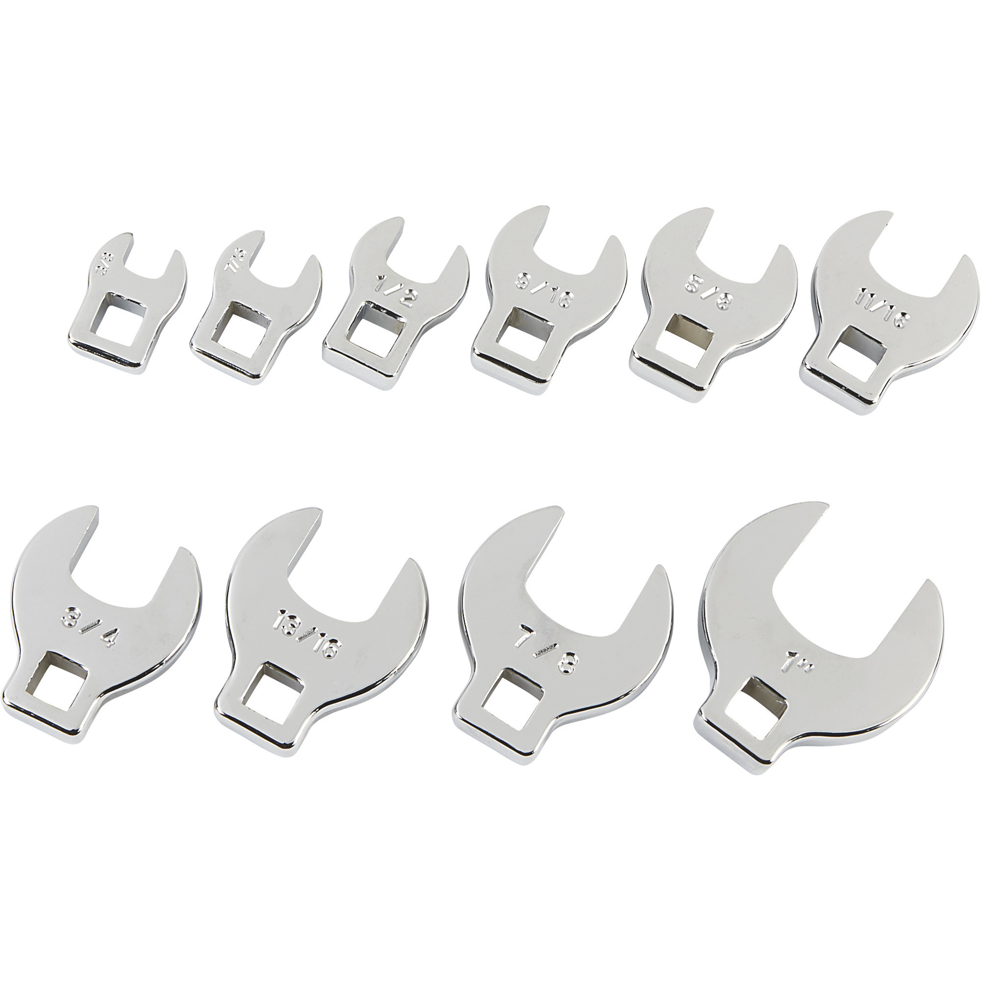 Klutch 10Pc. 3/8in.Drive Crowfoot Wrench Set, SAE, Full Polish, Model
