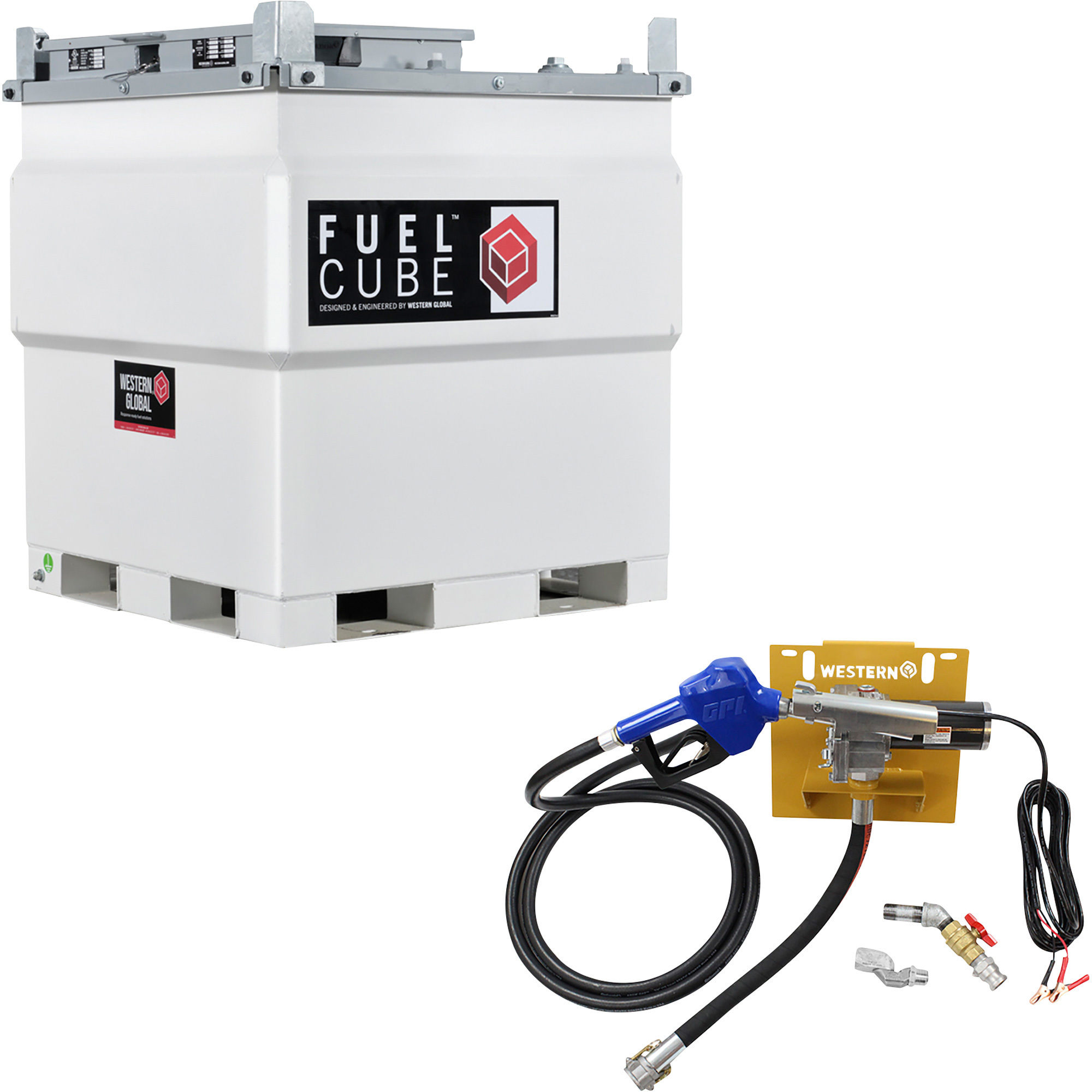 Western Global Diesel FuelCube Tank Kit with Pump and Fuel Level Gauge