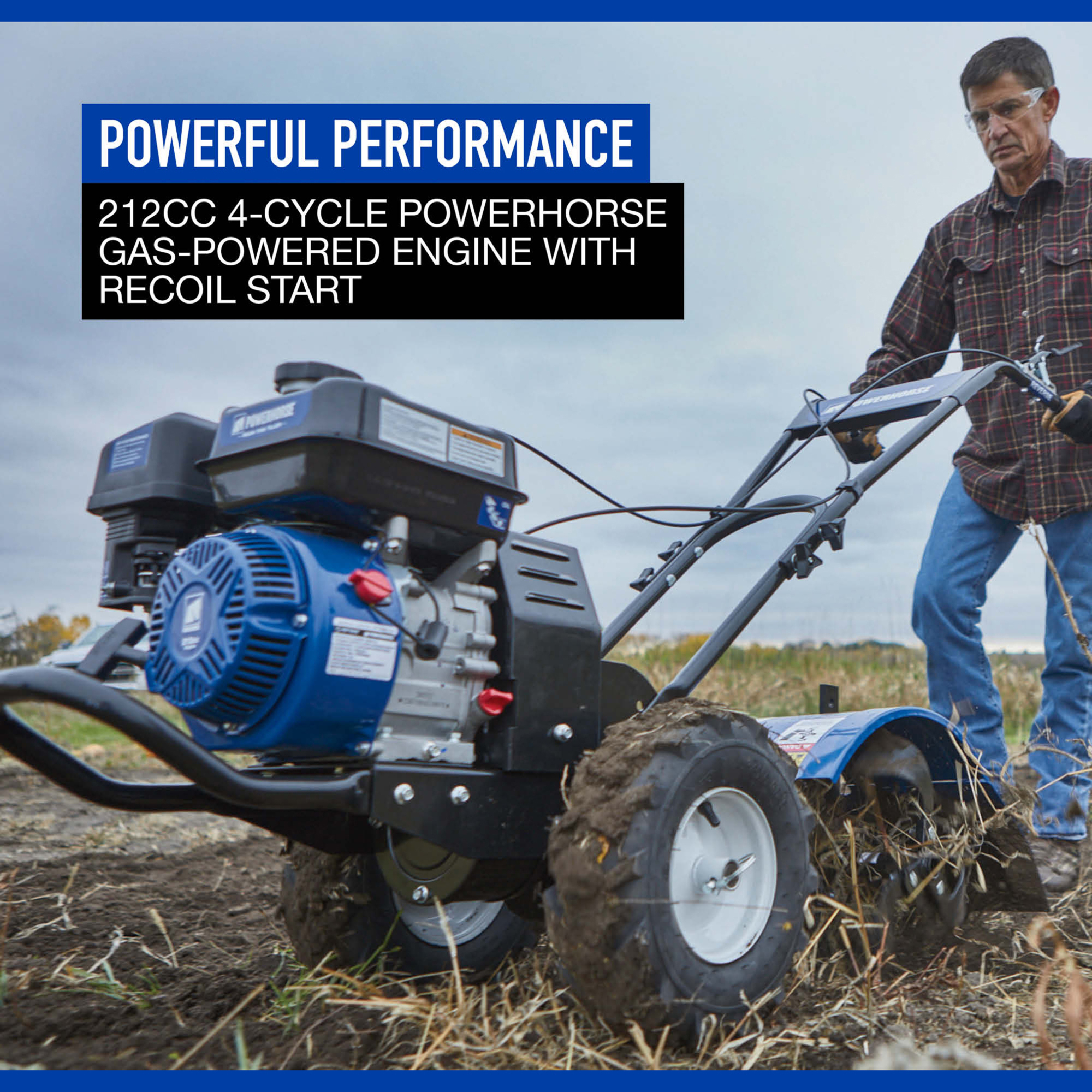 Powerhorse 20in. Rear Tine Tiller Cultivator, 6.5in. Tilling Depth