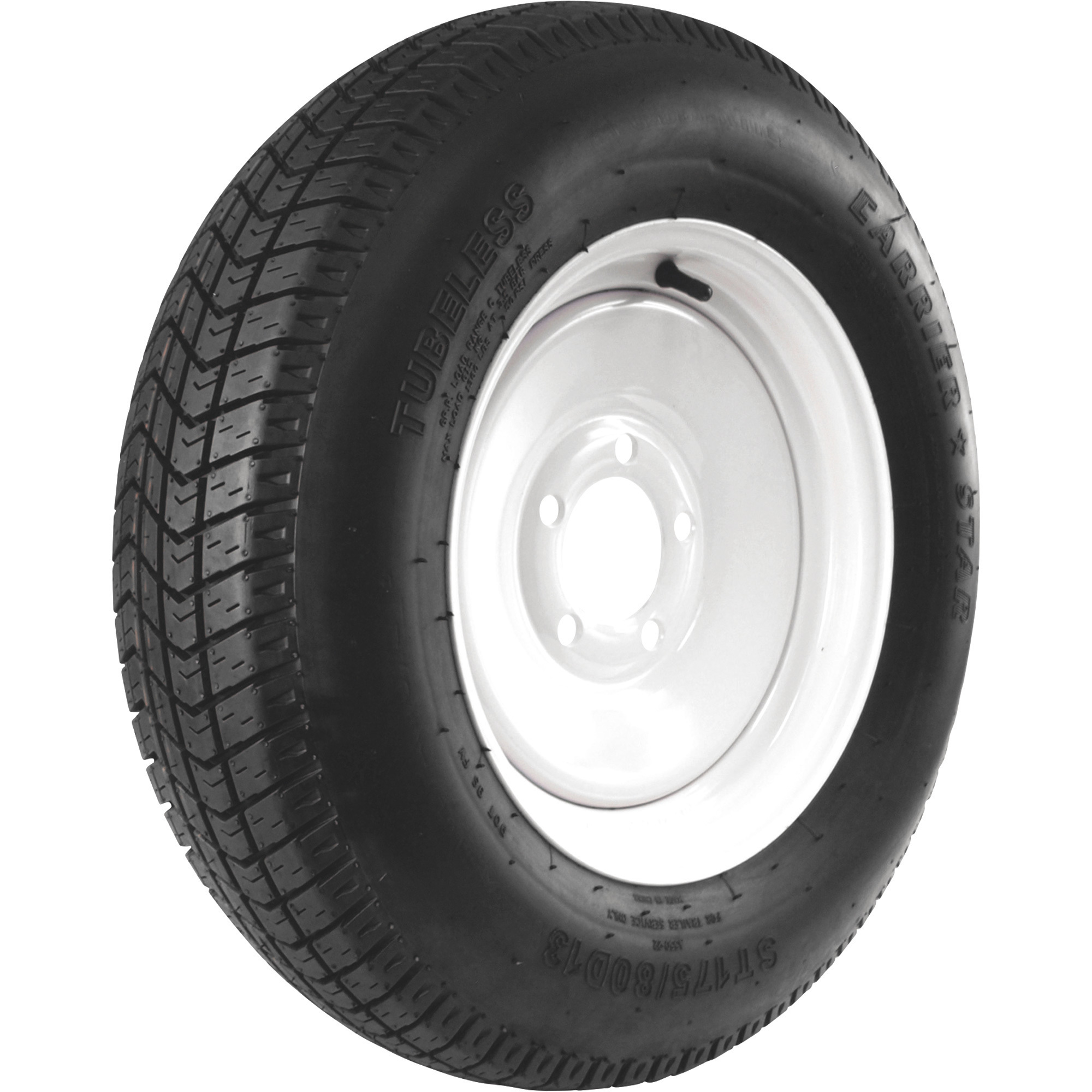 Martin Wheel Carrier Star 13in. Bias-Ply Trailer Tire and Wheel Assembly, ST175/80D-13, 4-Hole, Load Range B, Model# DM175D3B-4T