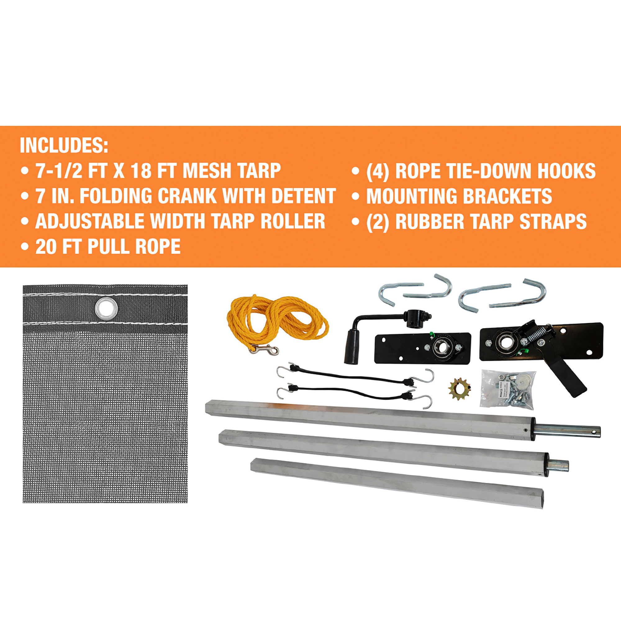 TruckStar Dump Tarp Roller Kit, 7 1/2Fft. x 18ft. Mesh Tarp, Model