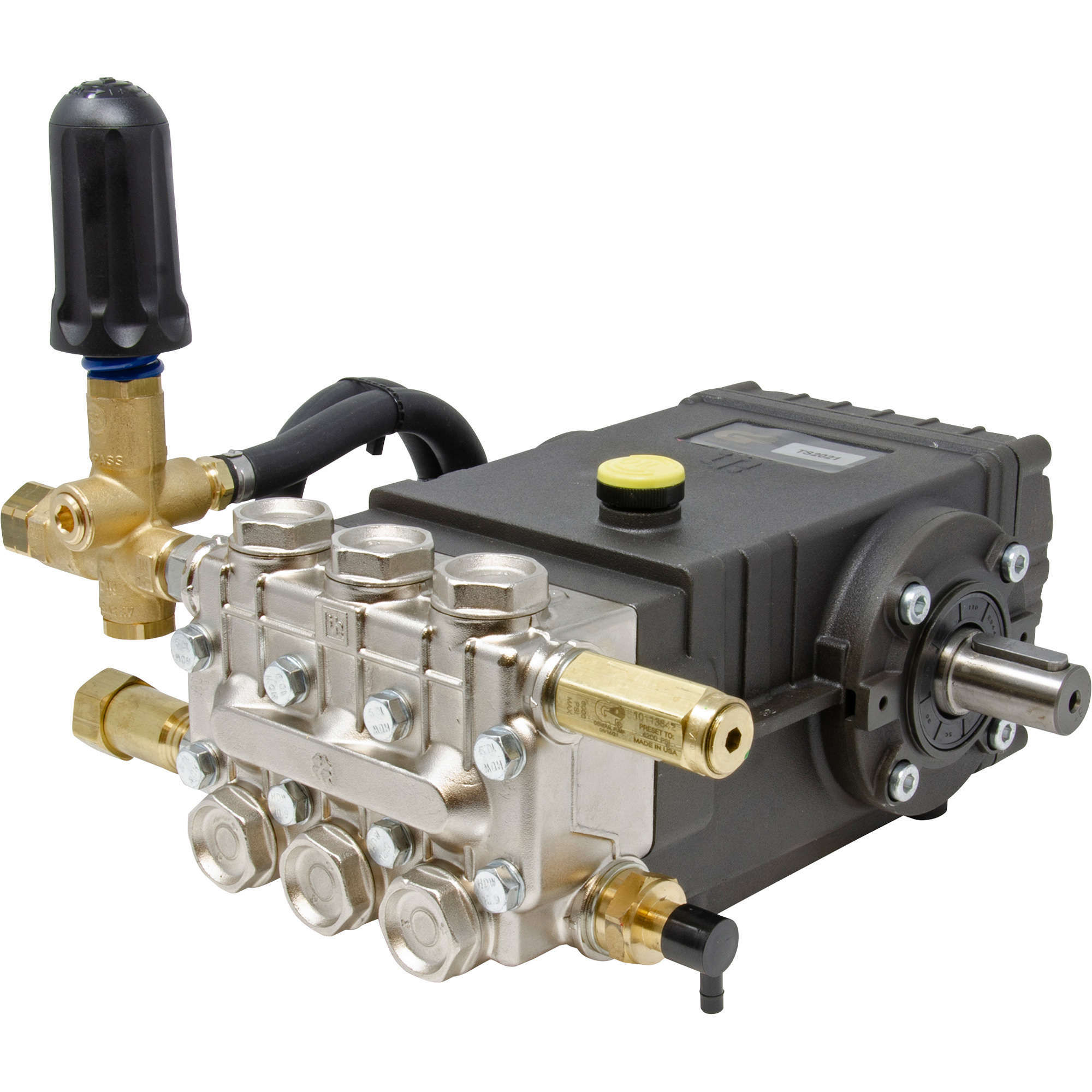 General Pump Fully Plumbed Triplex Pressure Washer Pump — 3500 PSI, 5.6 GPM, Solid Shaft, Belt Drive, Model# PMRTS2021