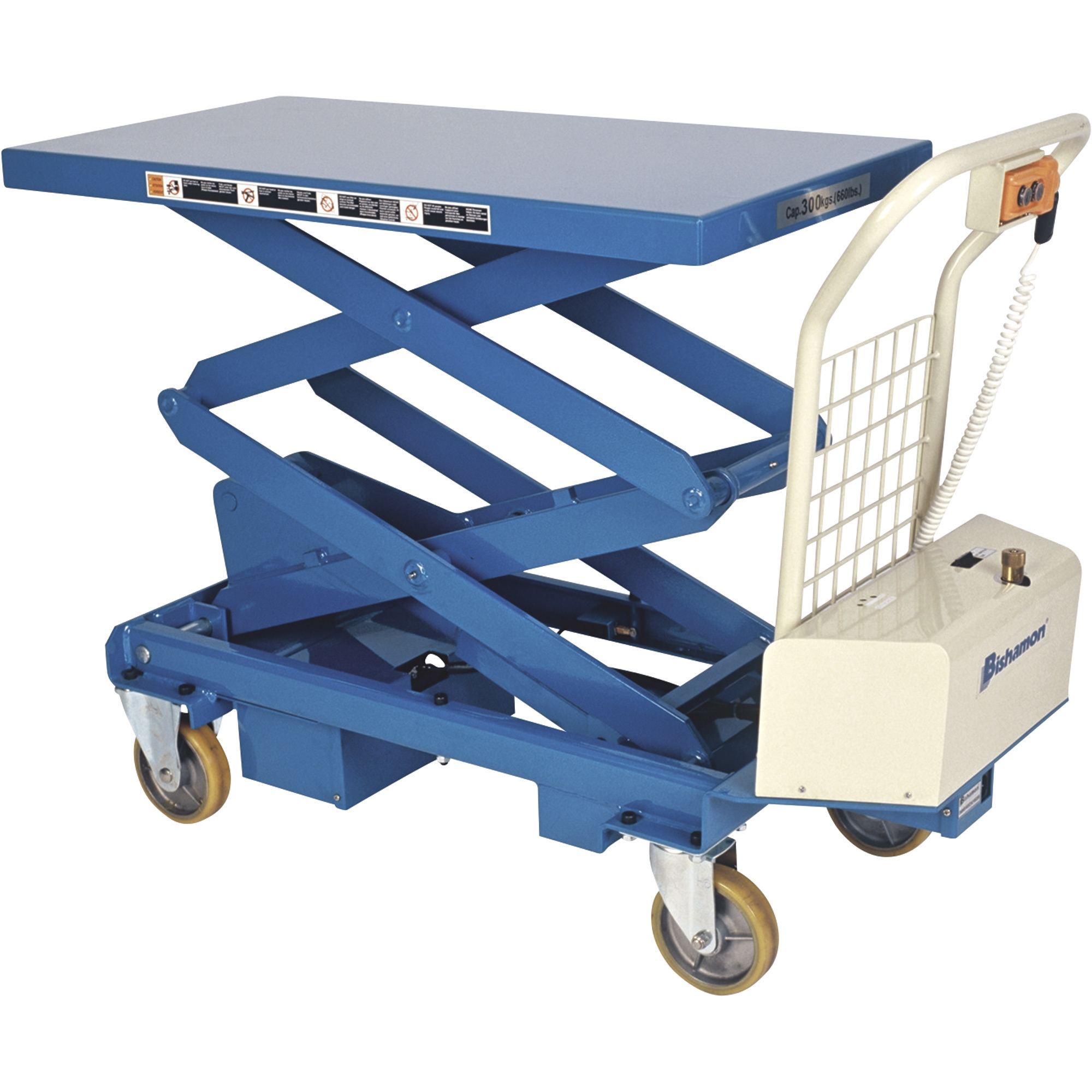Bishamon Industries Battery-Operated Mobilift Scissor Lift Table, 660-Lb. Capacity, Model# BX 30SB