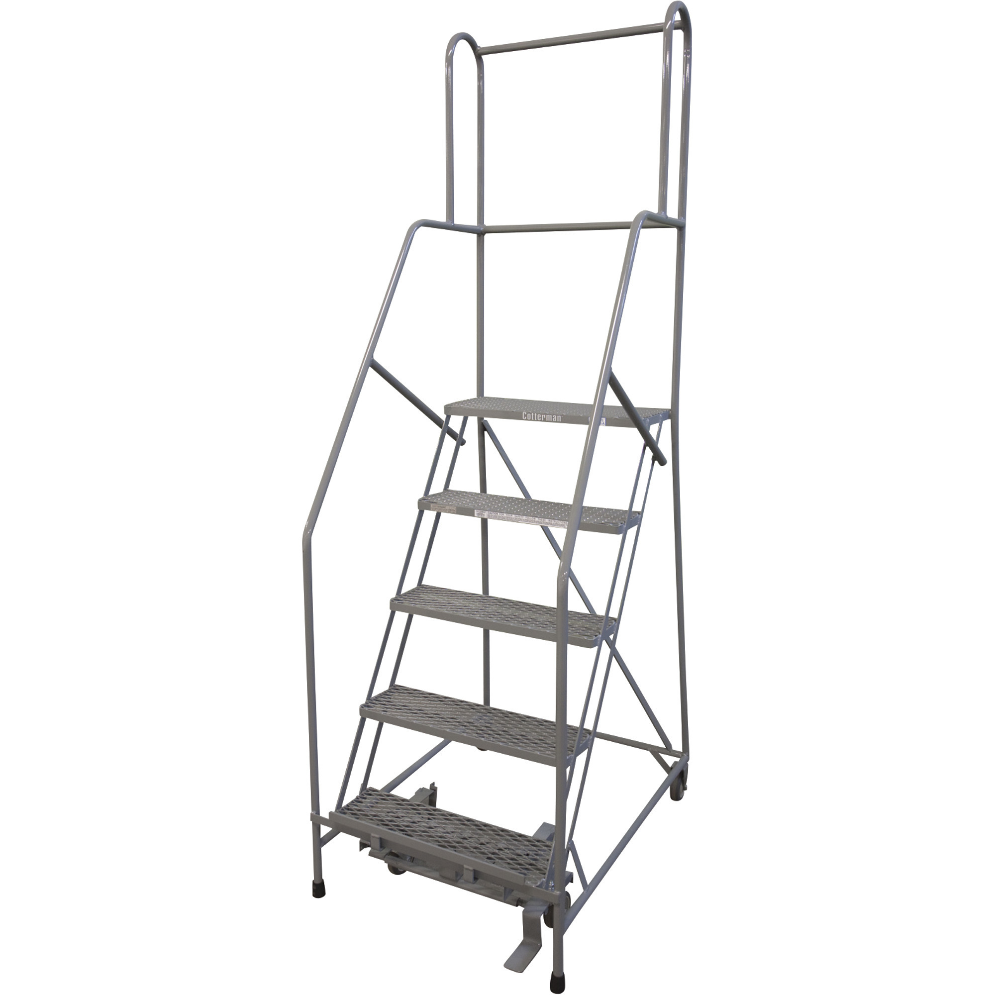 Cotterman (Rolling) Ladder w/CAL OSHA Rail Kit, 50in. Max. Height, Model# 1005R2630A1E10B4COC1P6