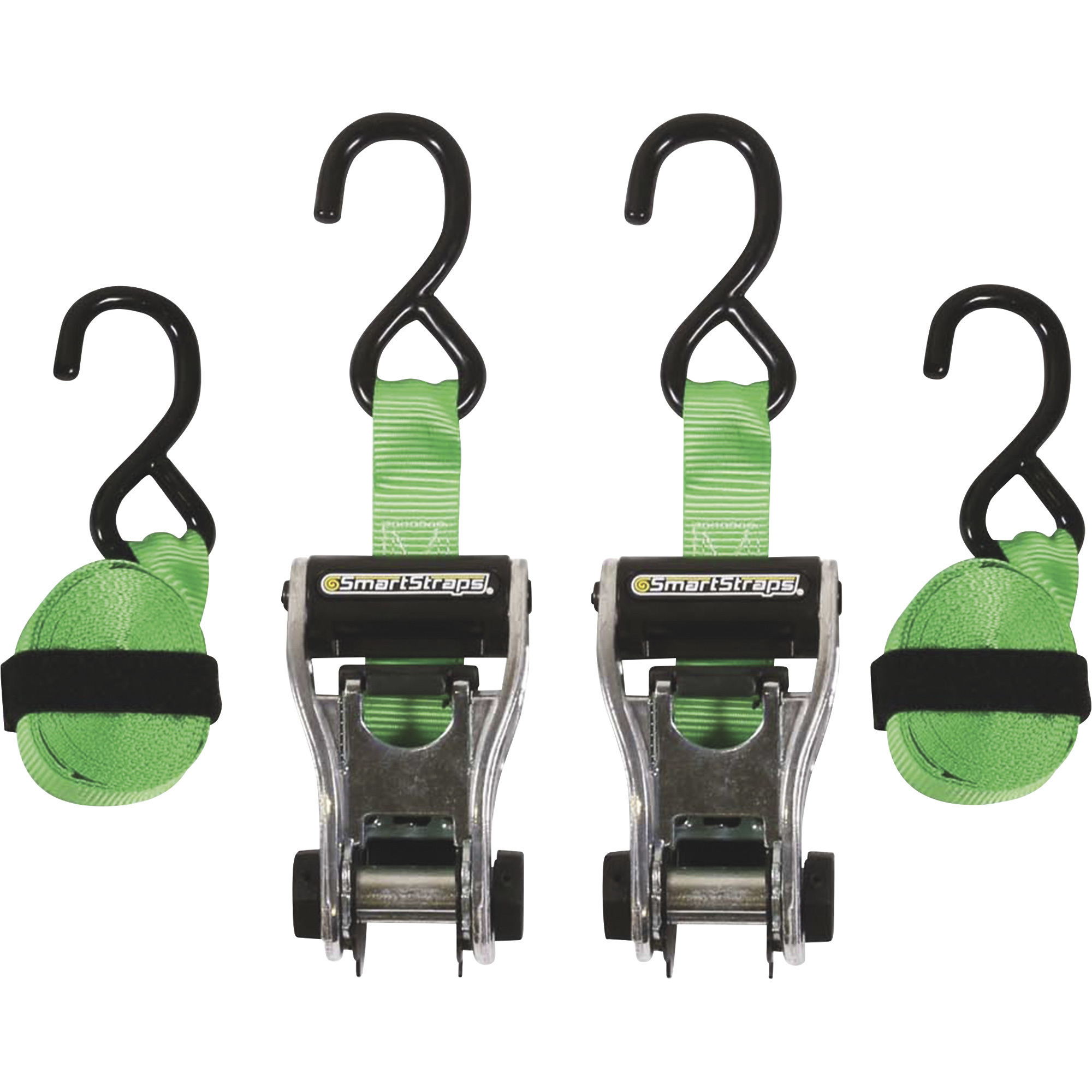 SmartStraps RatchetX Aluminum Tie-Downs, 10ft.L, 1500-Lb. Breaking Strength, 2-Pk., Green, Model# 338