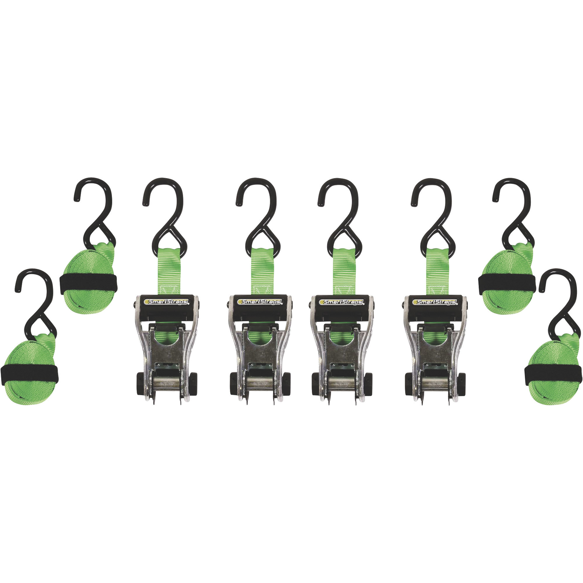 SmartStraps RatchetX Aluminum Tie-Downs, 14ft.L, 1,500-Lb. Breaking Strength, 4-Pack, Green, Model# 345
