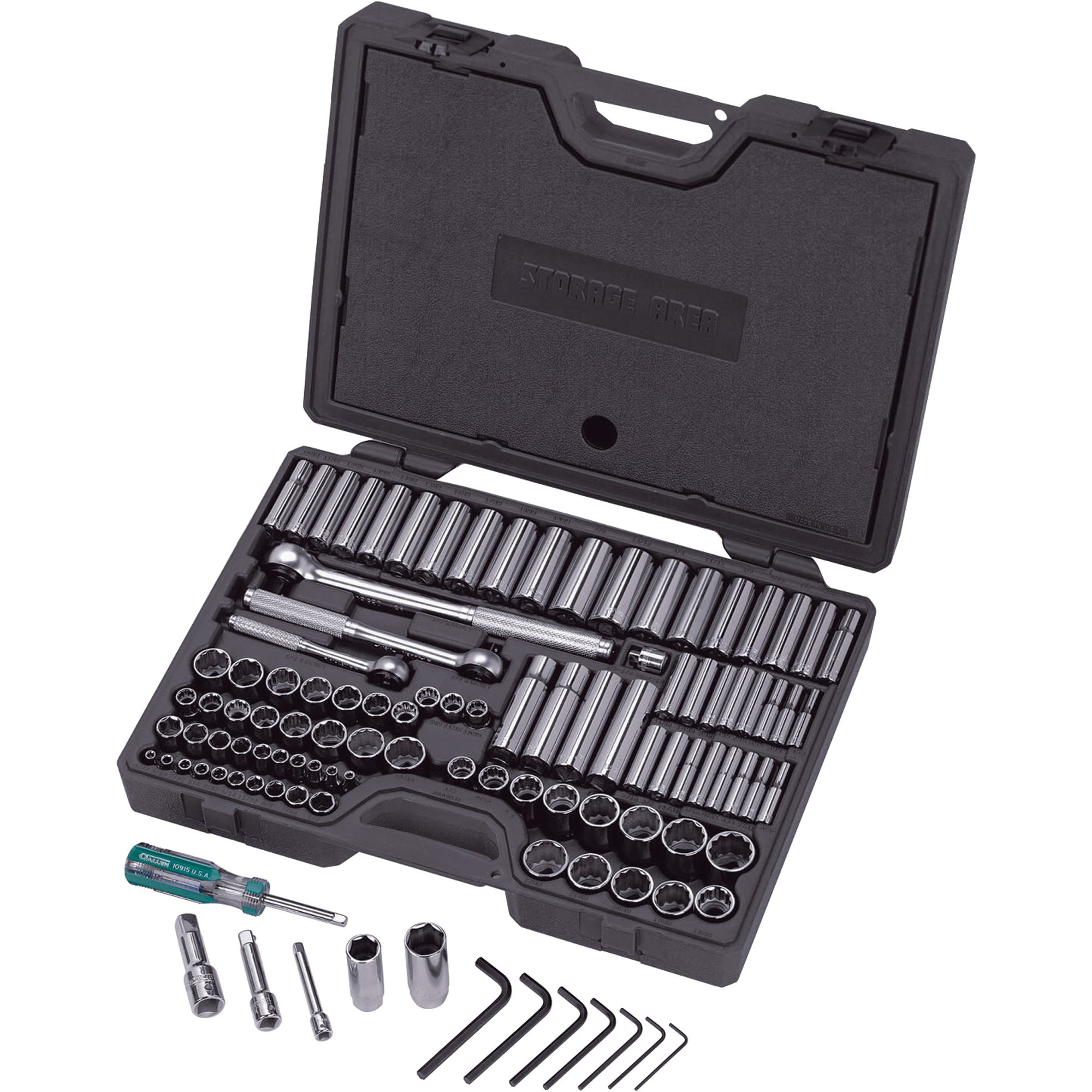 Allen Socket Set — 1/4in., 3/8in. and 1/2in. Drive, 107-Pc. SAE/Metric Set