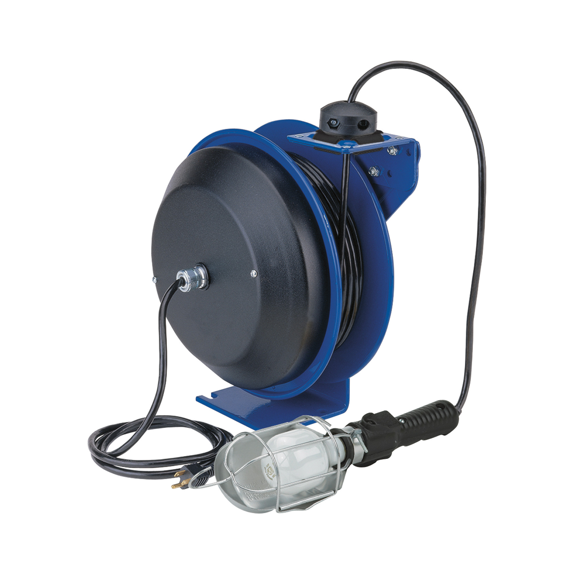 Coxreels PC Series Power Cord Reel, 50Ft., 16/3 Cord, with Incandescent Cage Light and Tool Tap, Model# PC13-5016-E