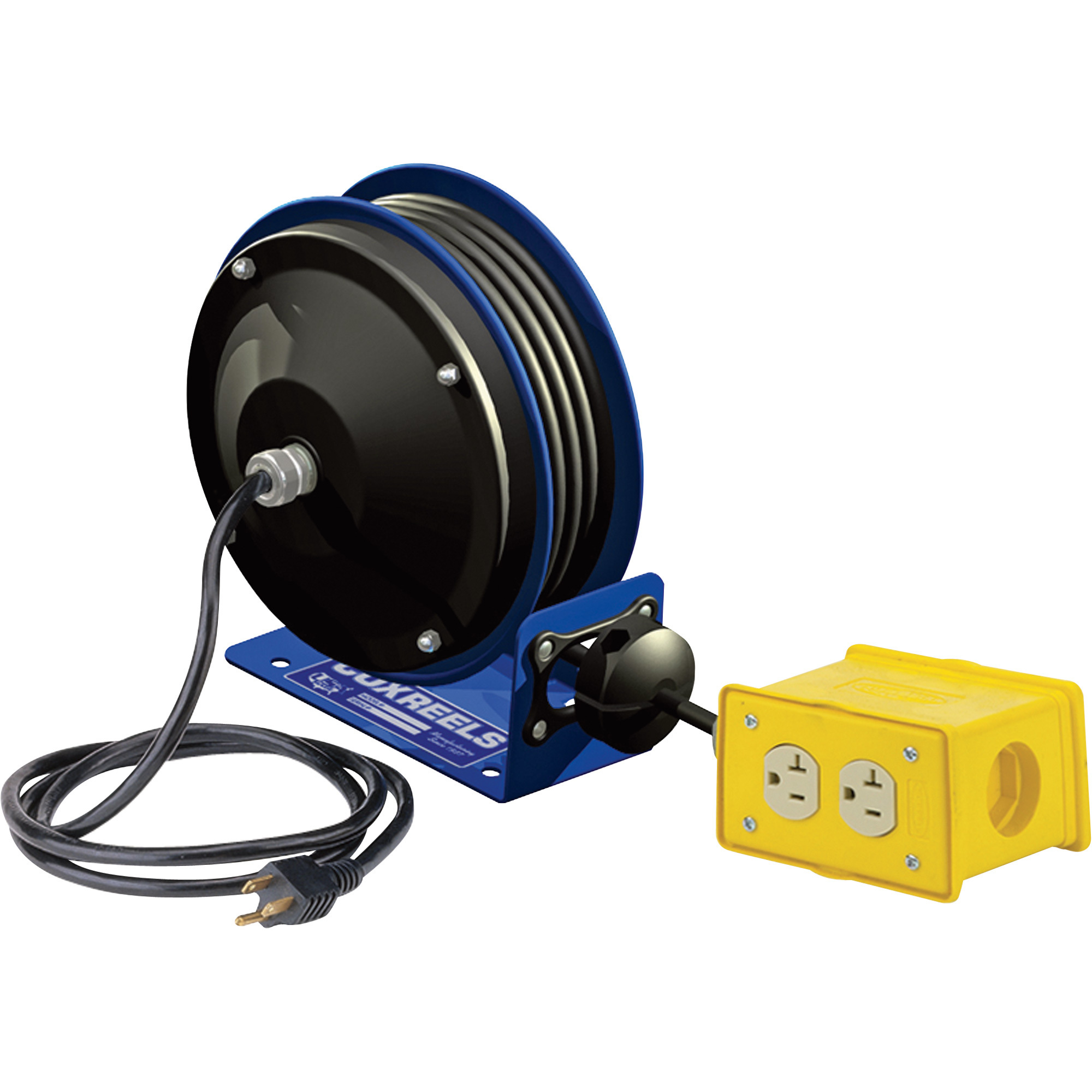 Coxreels Compact Power Cord Reel, 30-Ft., 12/3 Cord With Quad Receptacle, Model# PC10-3012-B