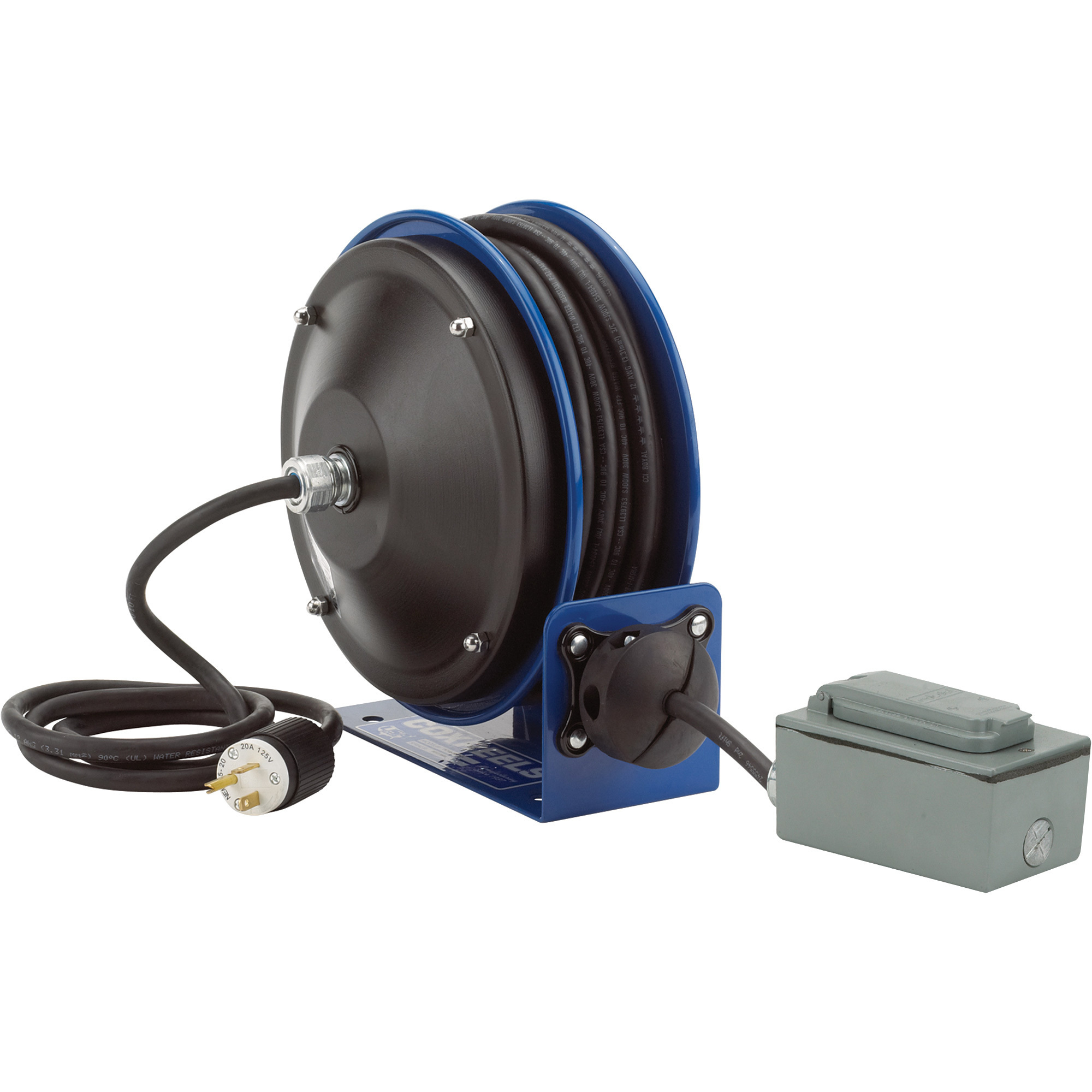 Coxreels Compact Power Cord Reel, 30-Ft., 12/3 Cord With Duplex GFCI Receptacle, Model# PC10-3012-F