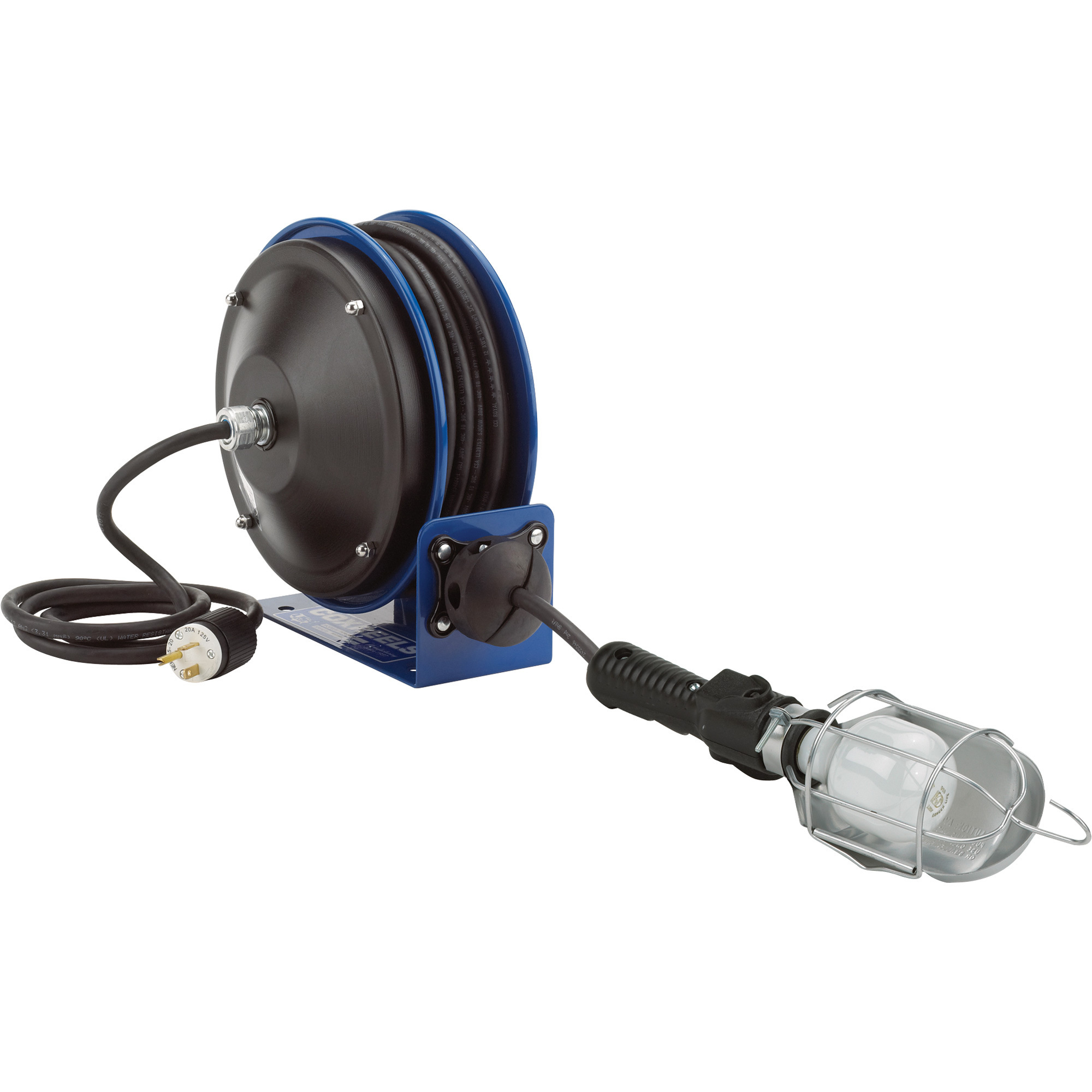 Coxreels Compact Power Cord Reel, 30-Ft., 16/3 Cord With Incandescent Cage Light with Tool Tap, Model# PC10-3016-E