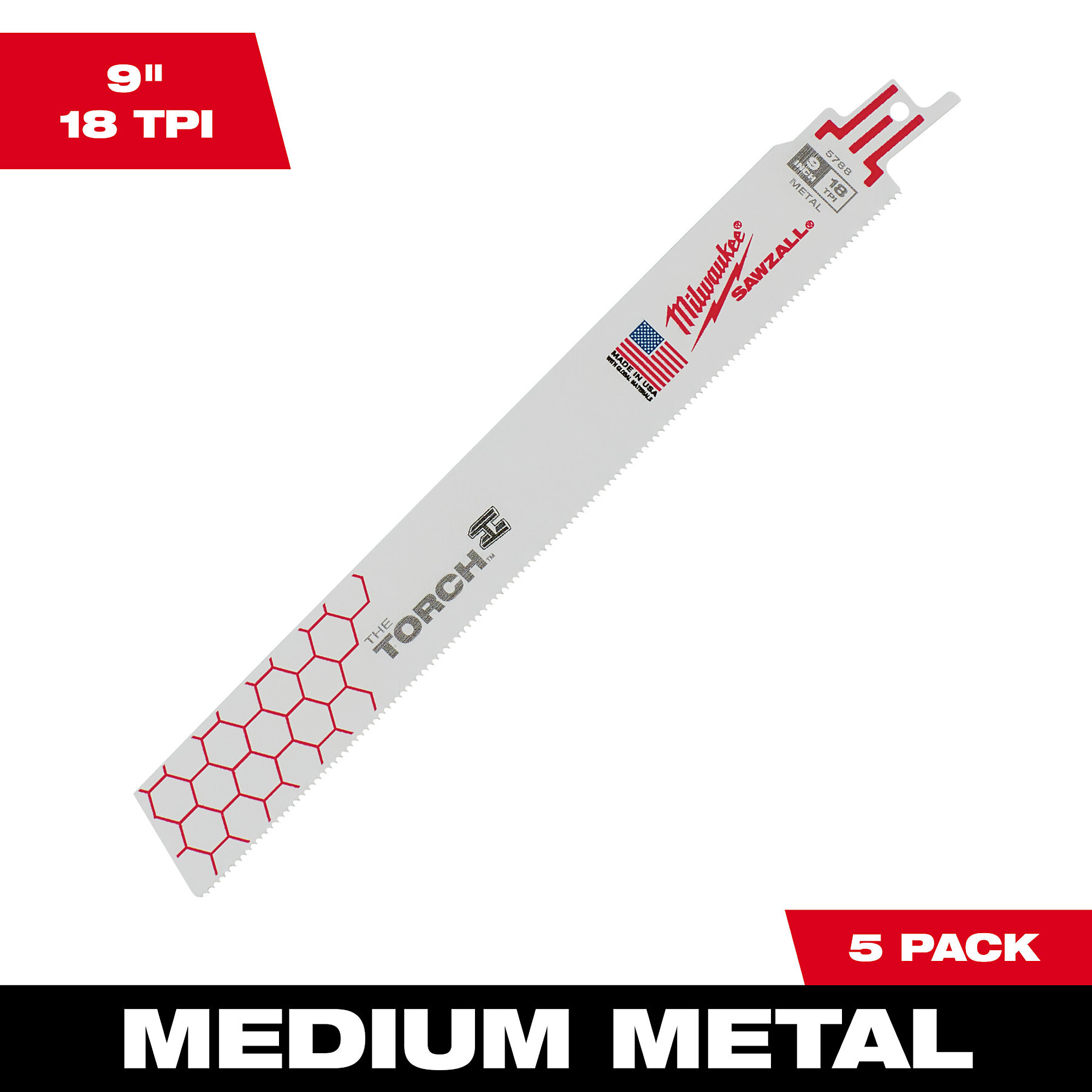 Milwaukee The Torch SAWZALL Blades, 5-Pack, 9in.L, 18 TPI, Model# 48-00-5788