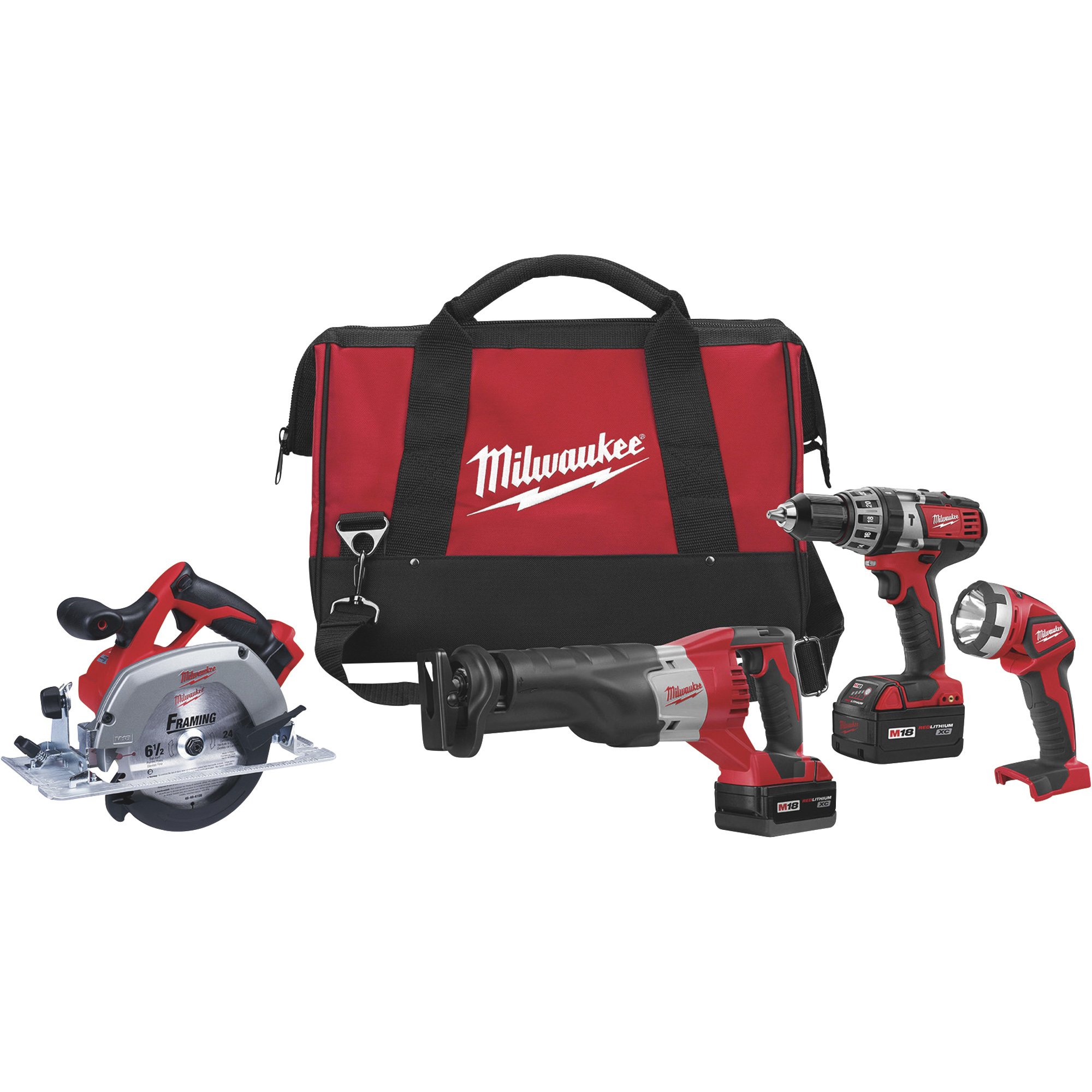 Milwaukee M18 18 Volt Li-Ion Cordless Power Tool Combo Set — 4-Tool Set, 2 Batteries, Model# 2694-24