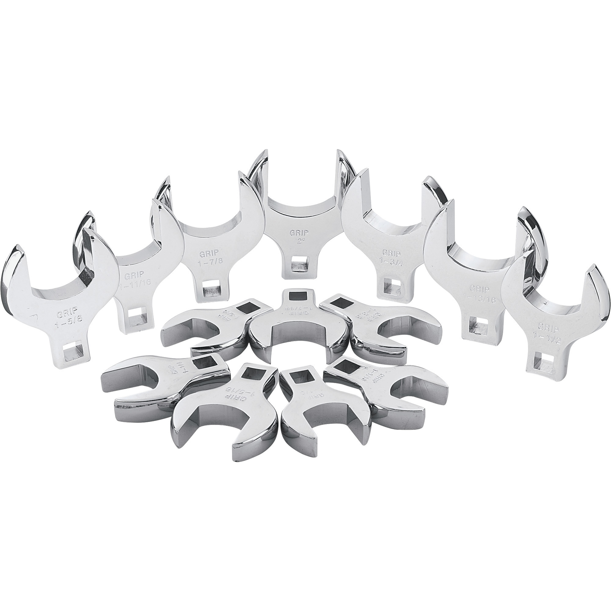 Grip Tools JUMBO Crowfoot Wrenches — 1/2in. Drive, 14Pc. Set